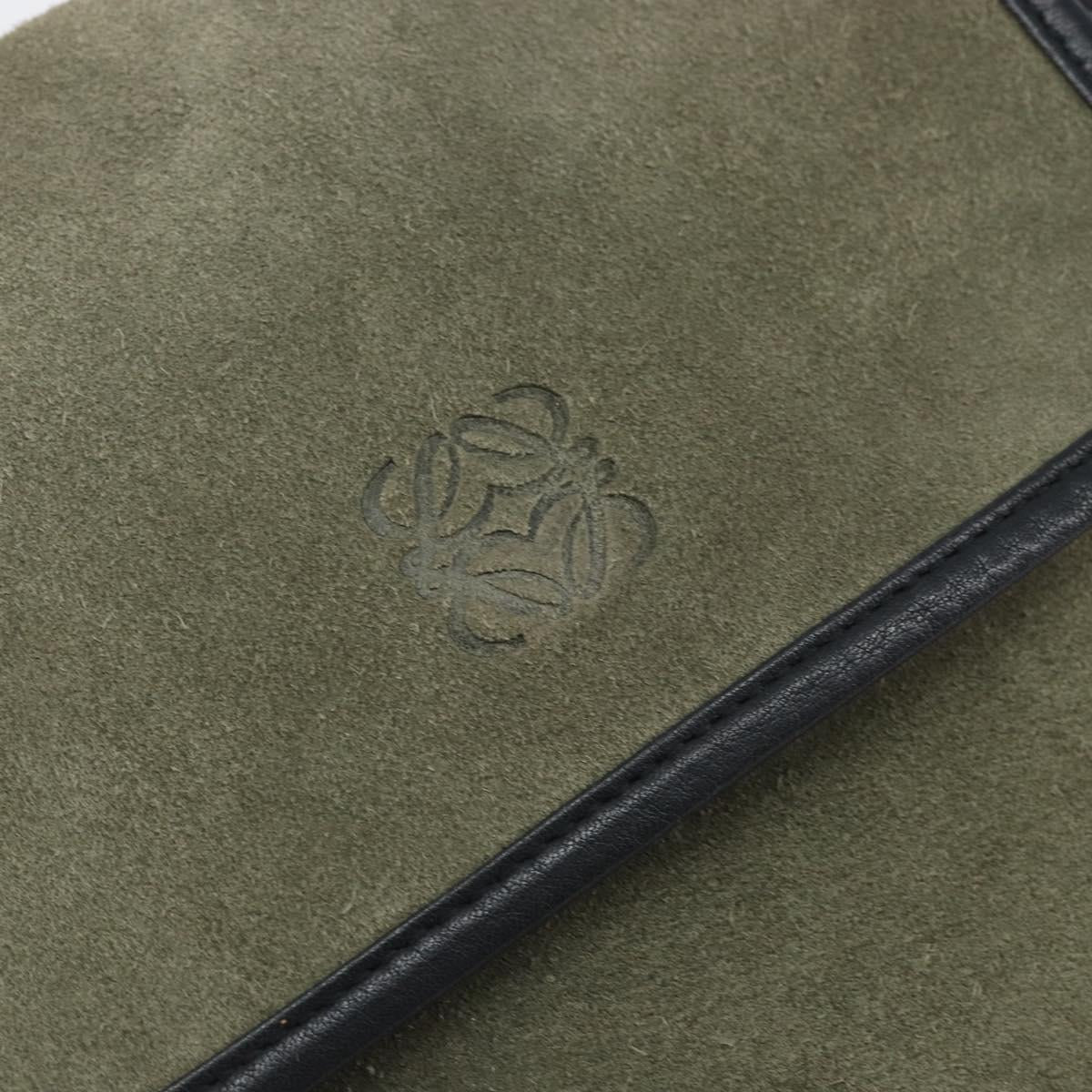 LOEWE Anagram Shoulder Bag Suede Leather Gray Gold Auth 152120