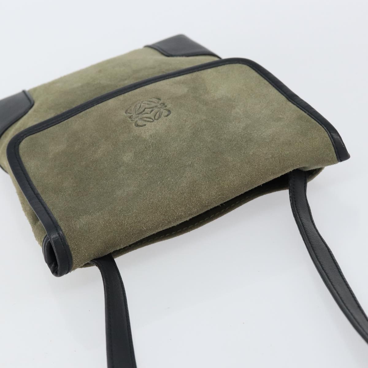 LOEWE Anagram Shoulder Bag Suede Leather Gray Gold Auth 152120