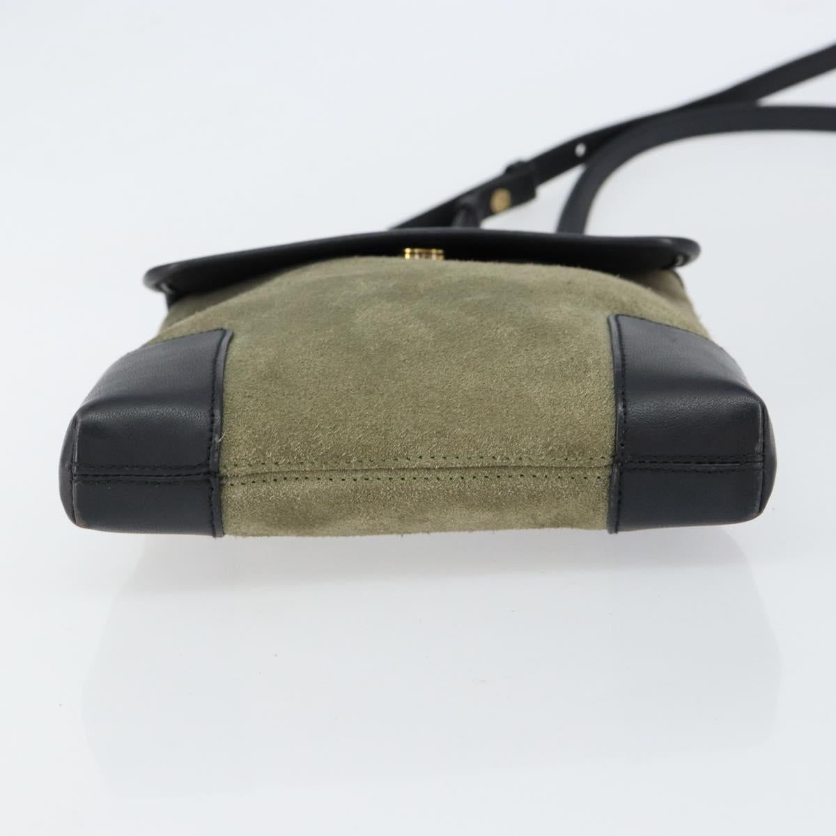 LOEWE Anagram Shoulder Bag Suede Leather Gray Gold Auth 152120