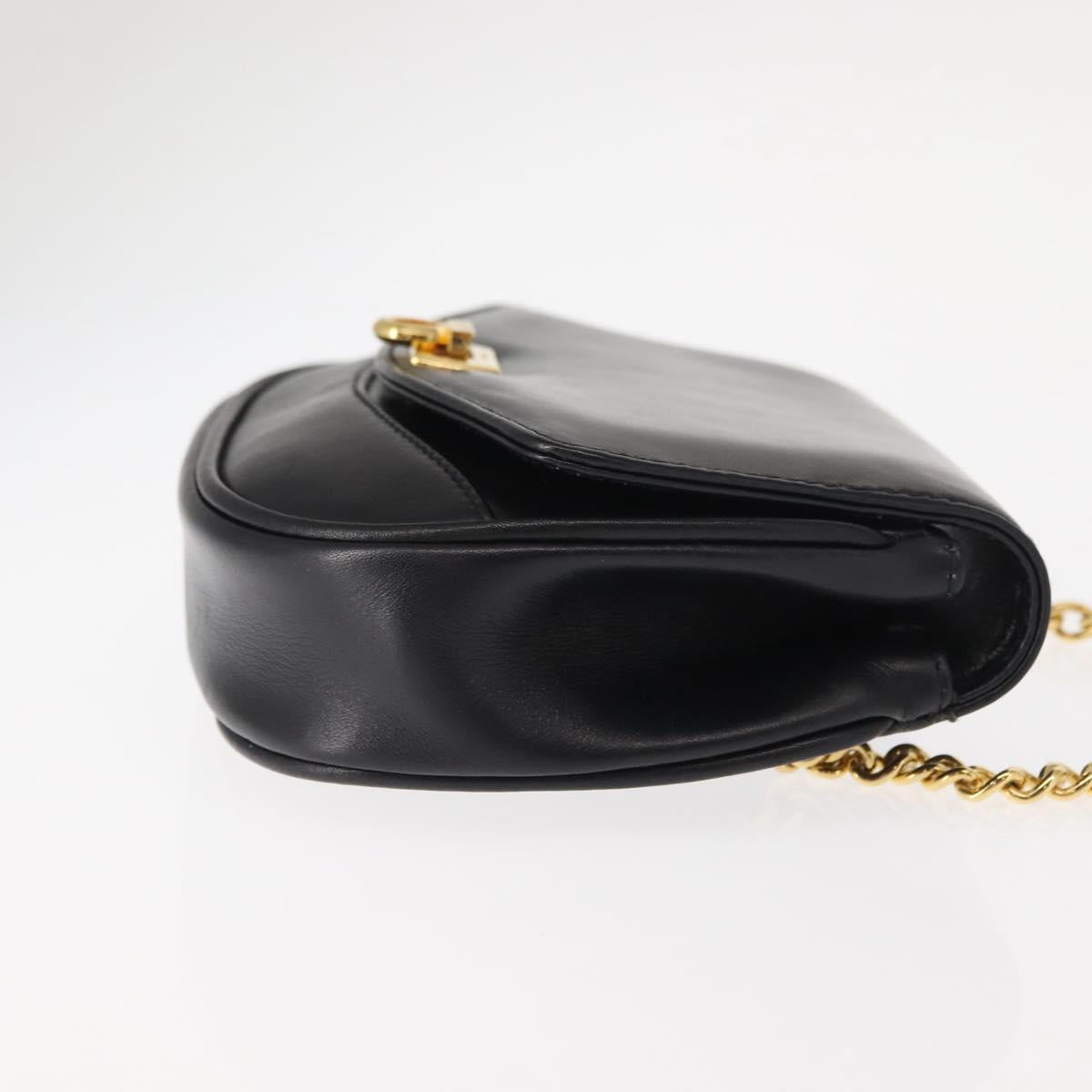 Salvatore Ferragamo Chain Gancini Shoulder Bag Leather Black Gold Auth 152138