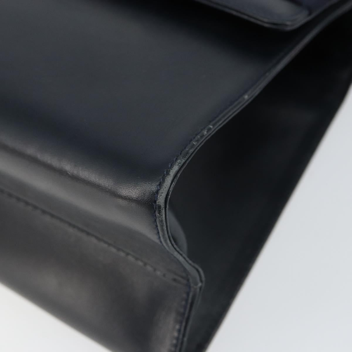 Salvatore Ferragamo Vala Ribbon Hand Bag Leather 2way Navy Gold Auth 152145