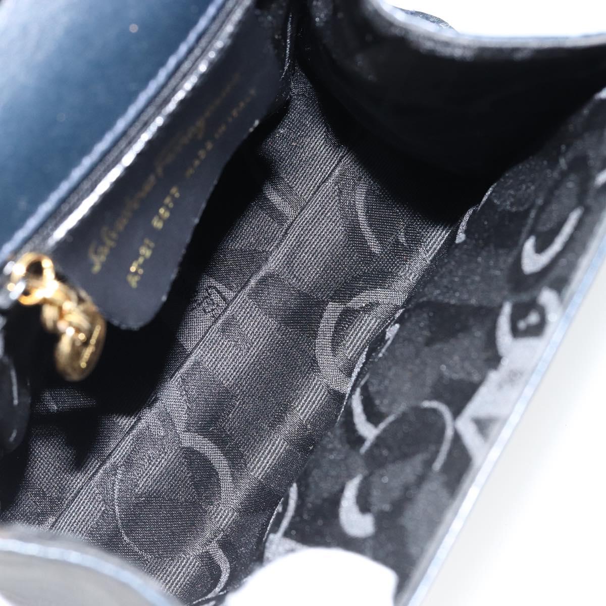 Salvatore Ferragamo Vala Ribbon Hand Bag Leather 2way Navy Gold Auth 152145