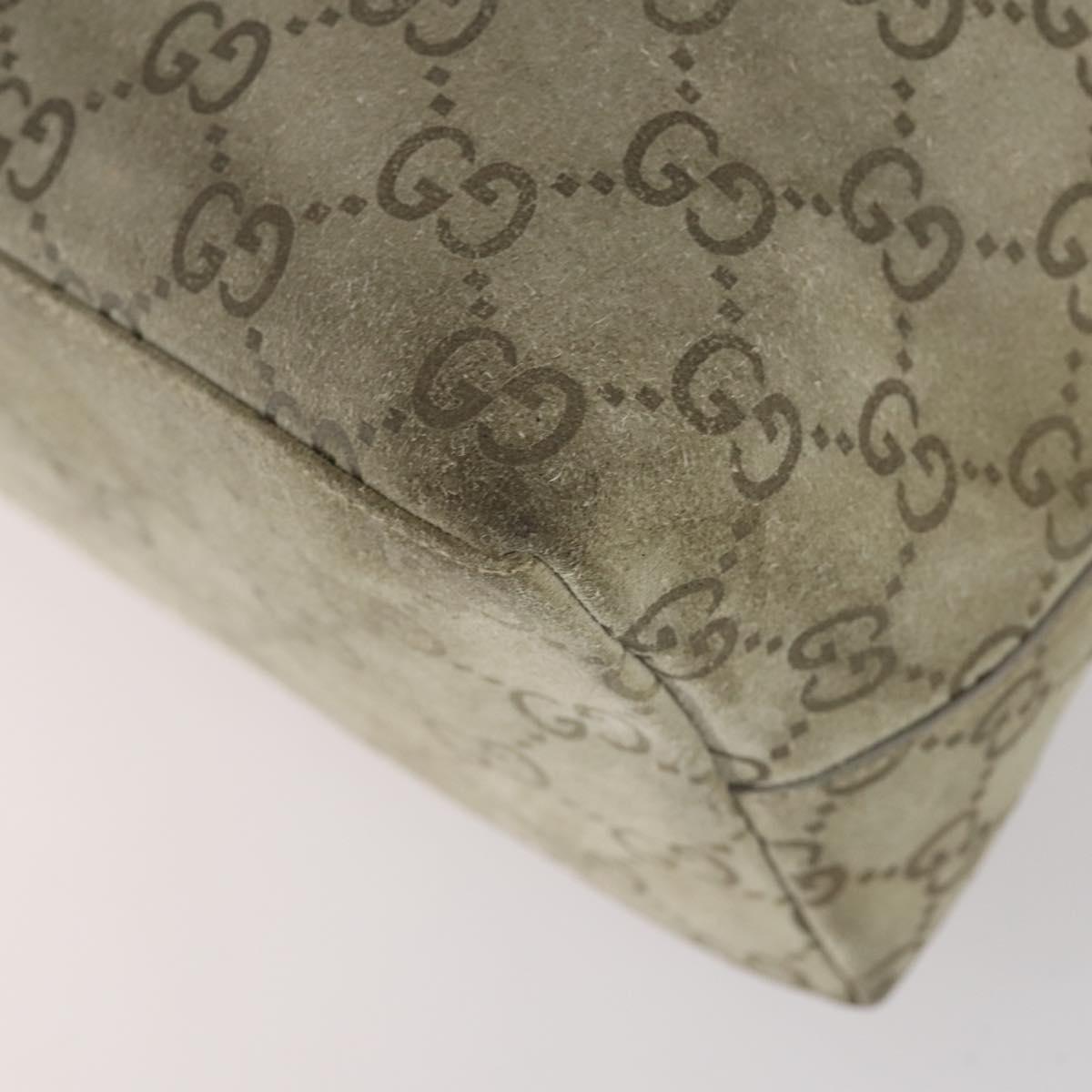 GUCCI Bamboo GG Canvas Hand Bag Suede Beige Silver 001 1705 3006 Auth 152147