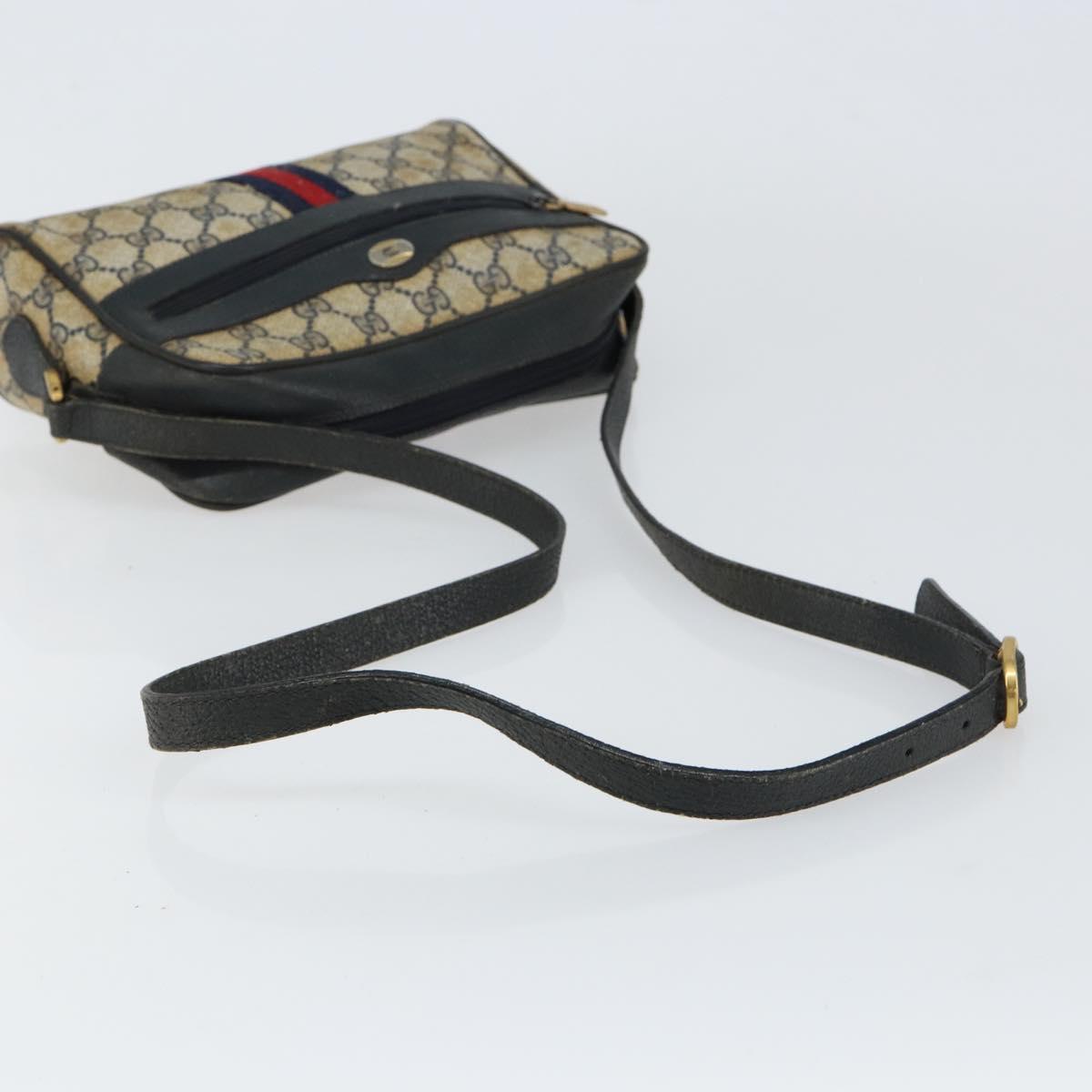 GUCCI GG Supreme Sherry Line Shoulder Bag PVC Navy Gold 68 02 004 Auth 152148