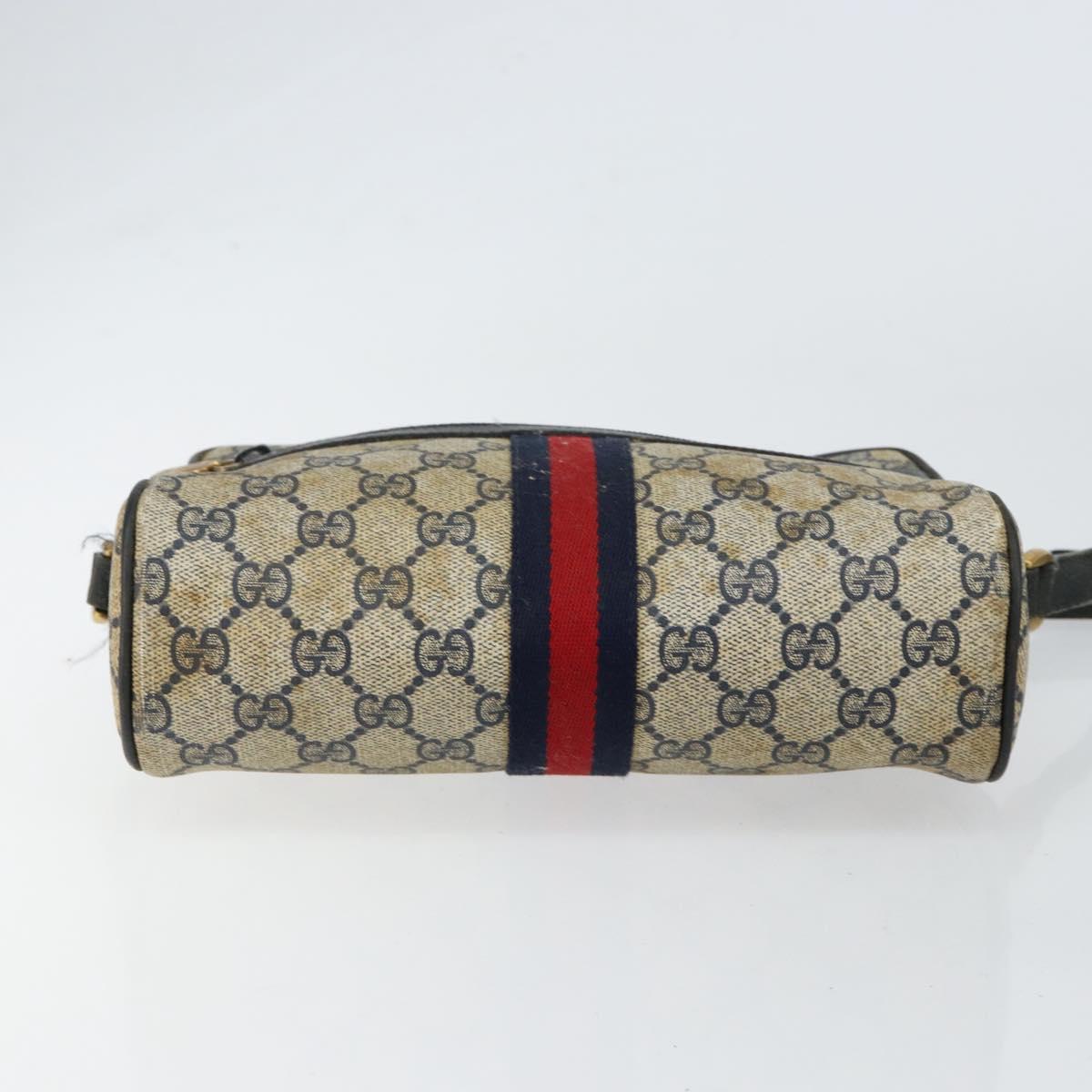 GUCCI GG Supreme Sherry Line Shoulder Bag PVC Navy Gold 68 02 004 Auth 152148