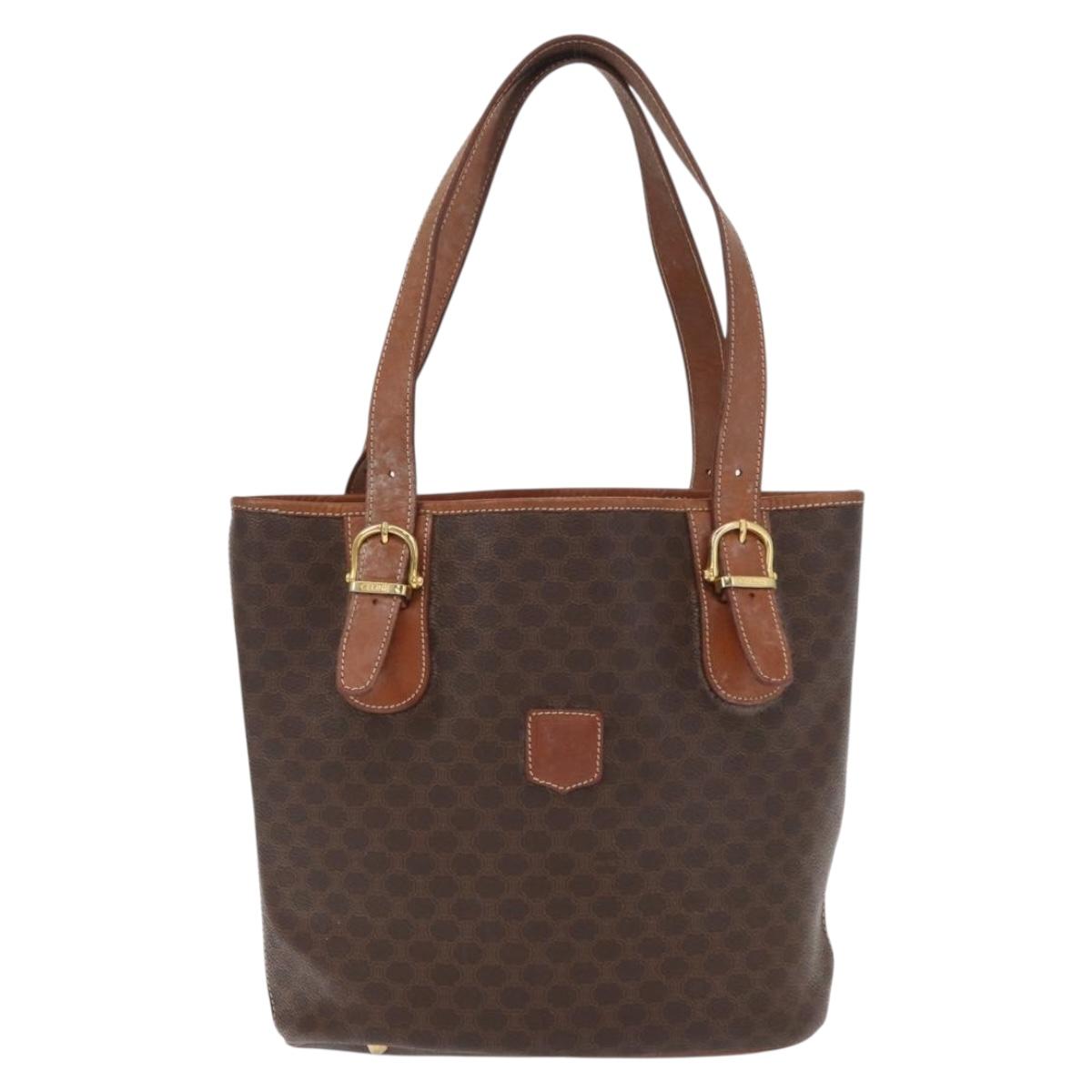 CELINE Macadam Canvas Tote Bag PVC Brown Gold Auth 152149