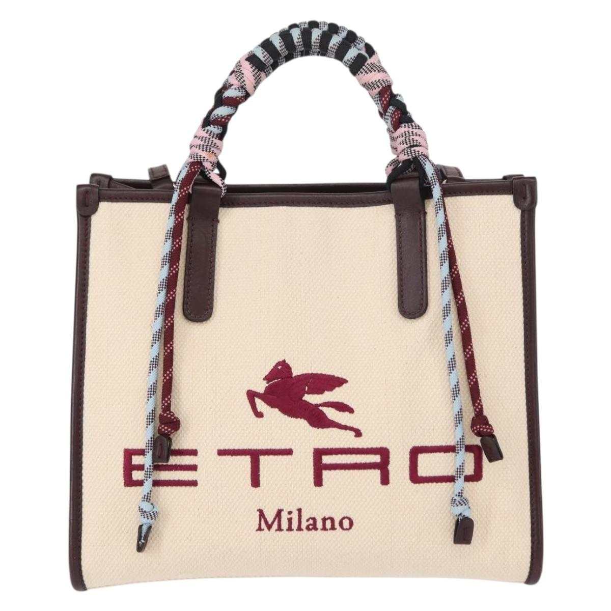 ETRO Tote Bag Canvas 2way White Gold Auth 152152