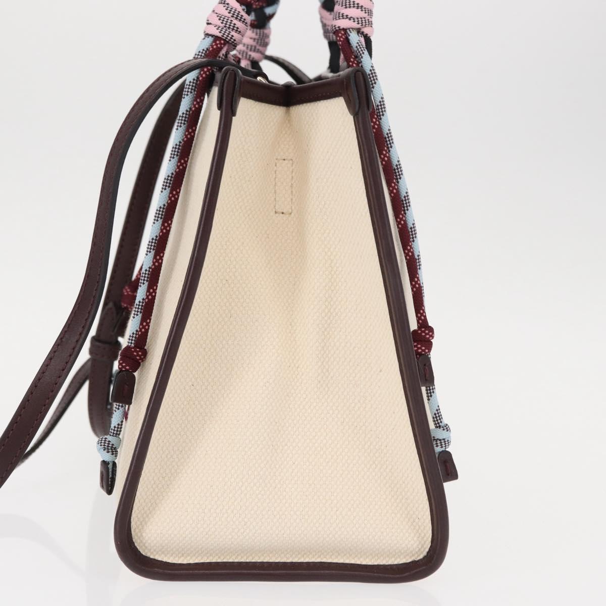 ETRO Tote Bag Canvas 2way White Gold Auth 152152