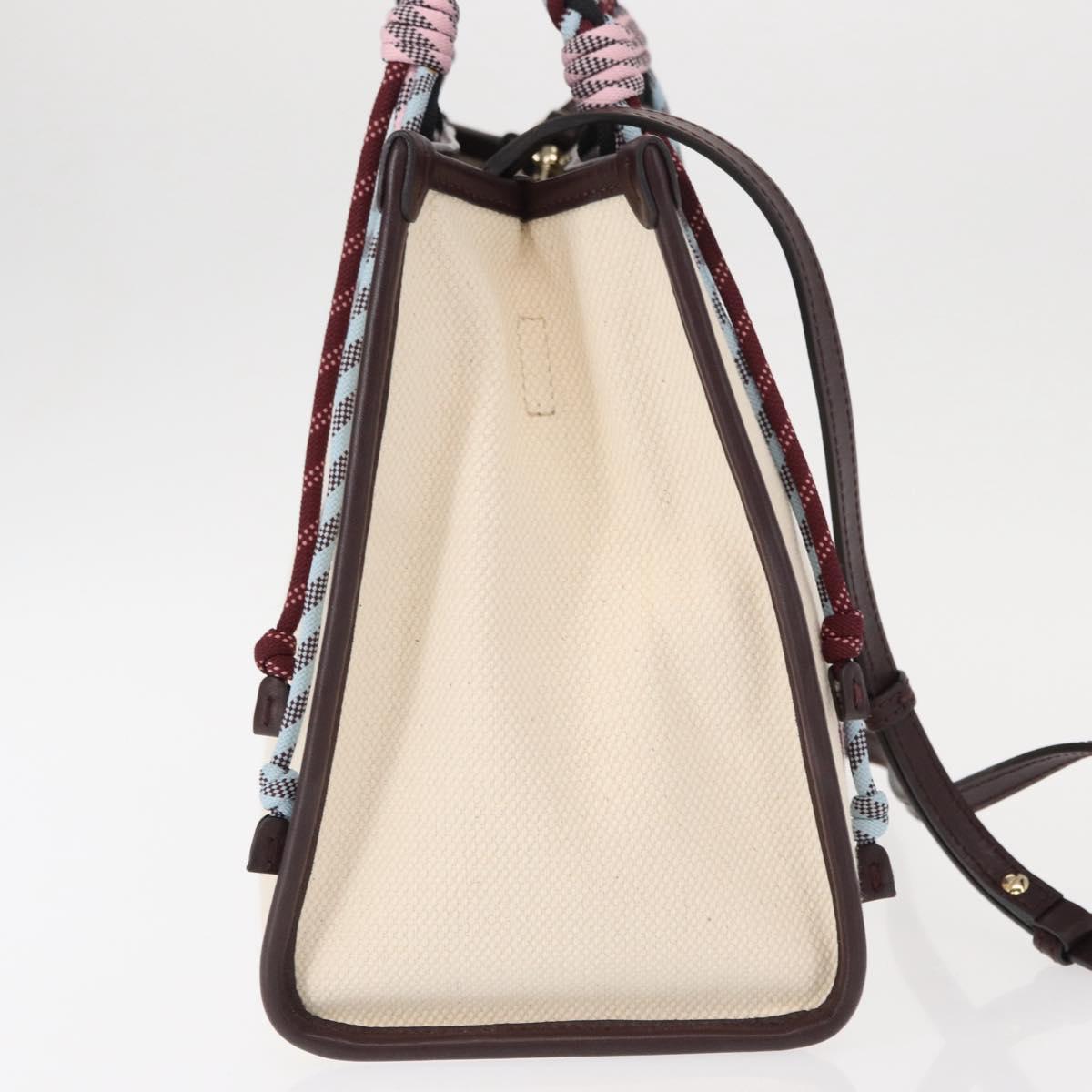 ETRO Tote Bag Canvas 2way White Gold Auth 152152