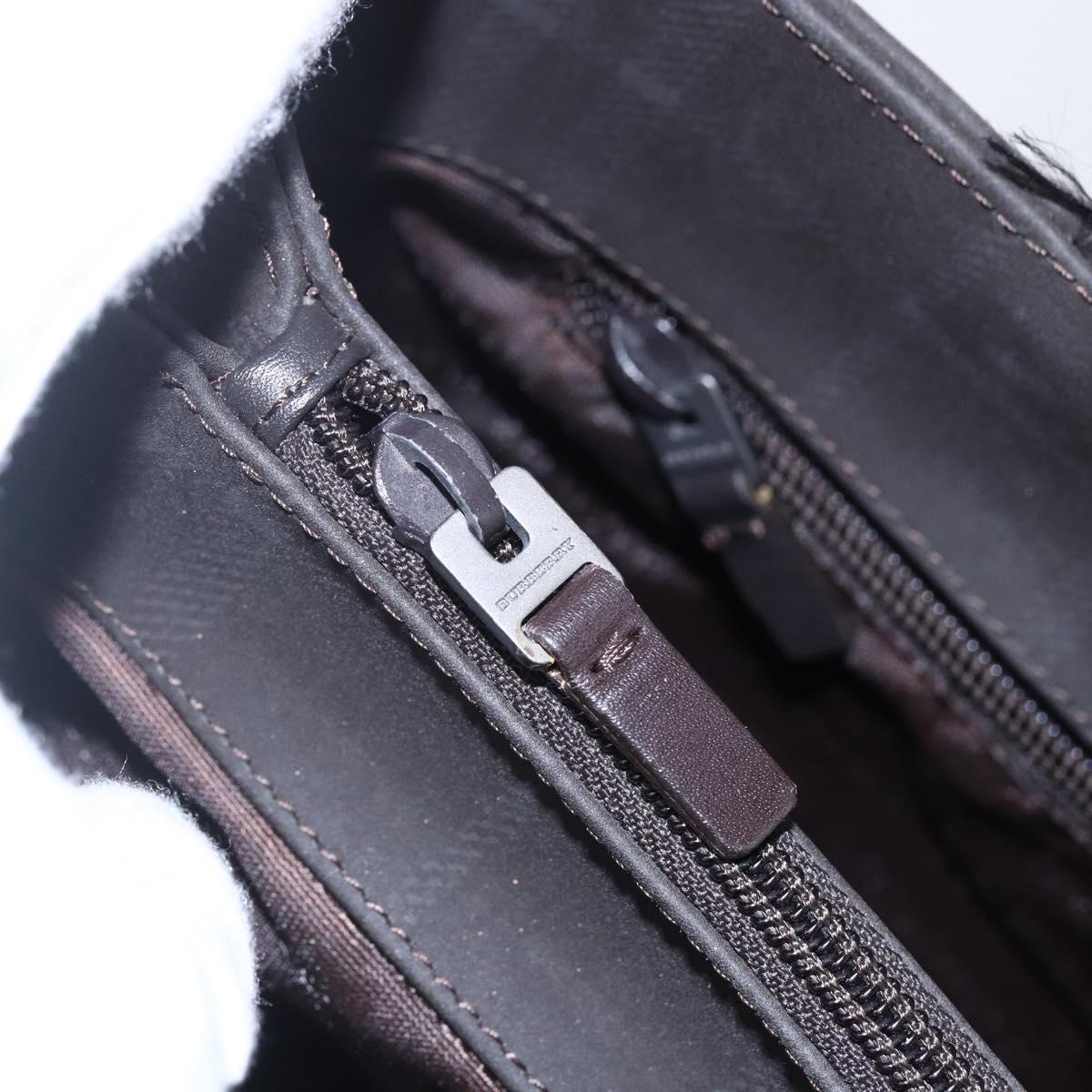 BURBERRY Nova Check Hand Bag PVC Brown Silver Auth 152155