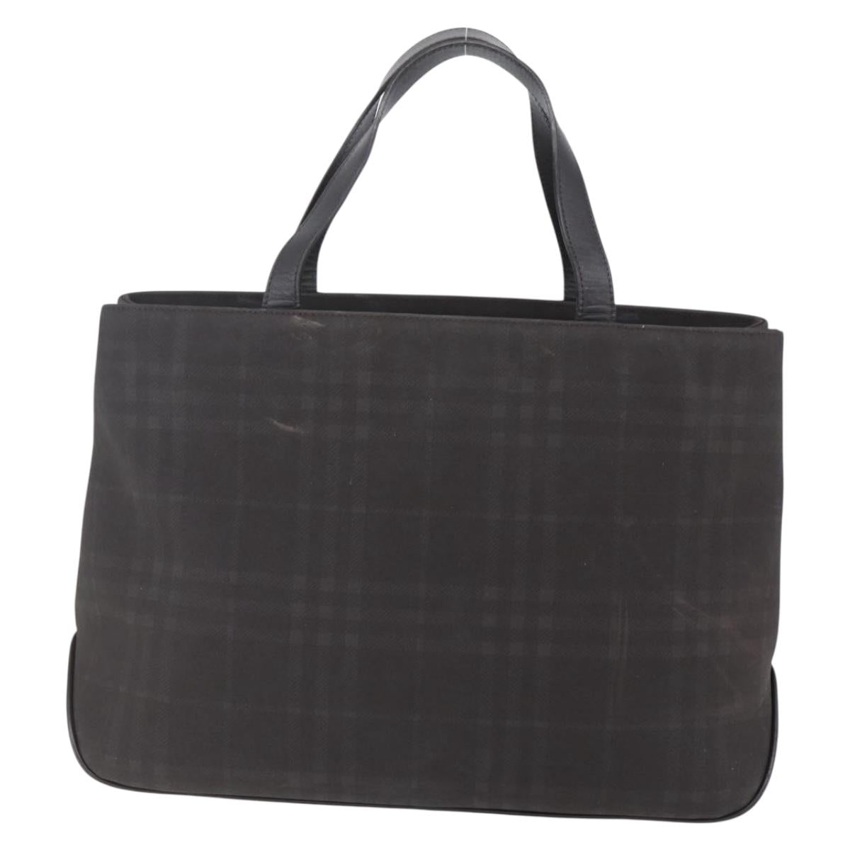 BURBERRY Nova Check Hand Bag PVC Brown Silver Auth 152155