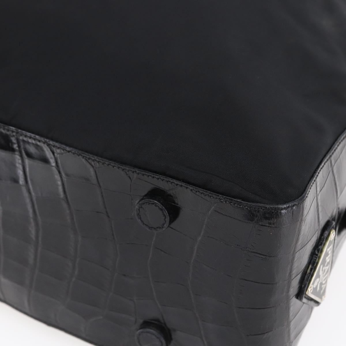 PRADA Shoulder Bag Nylon Leather Black Silver Auth 152167