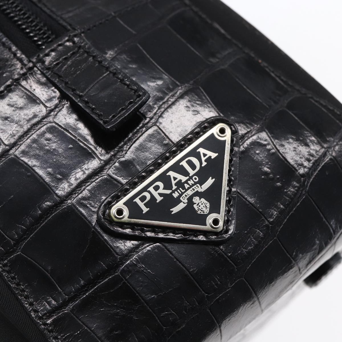PRADA Shoulder Bag Nylon Leather Black Silver Auth 152167