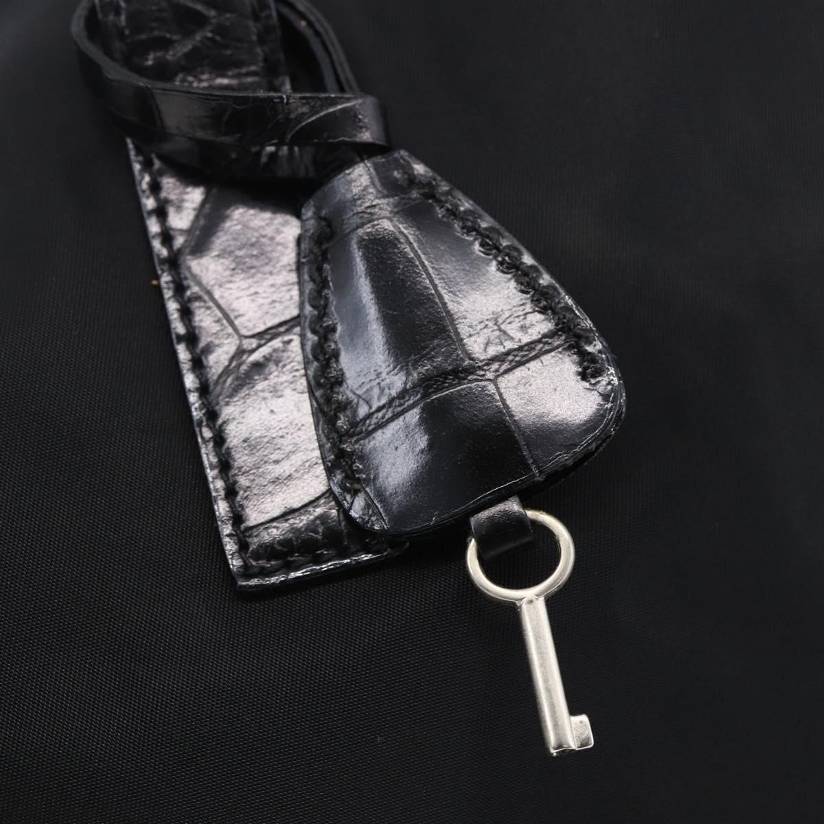 PRADA Shoulder Bag Nylon Leather Black Silver Auth 152167