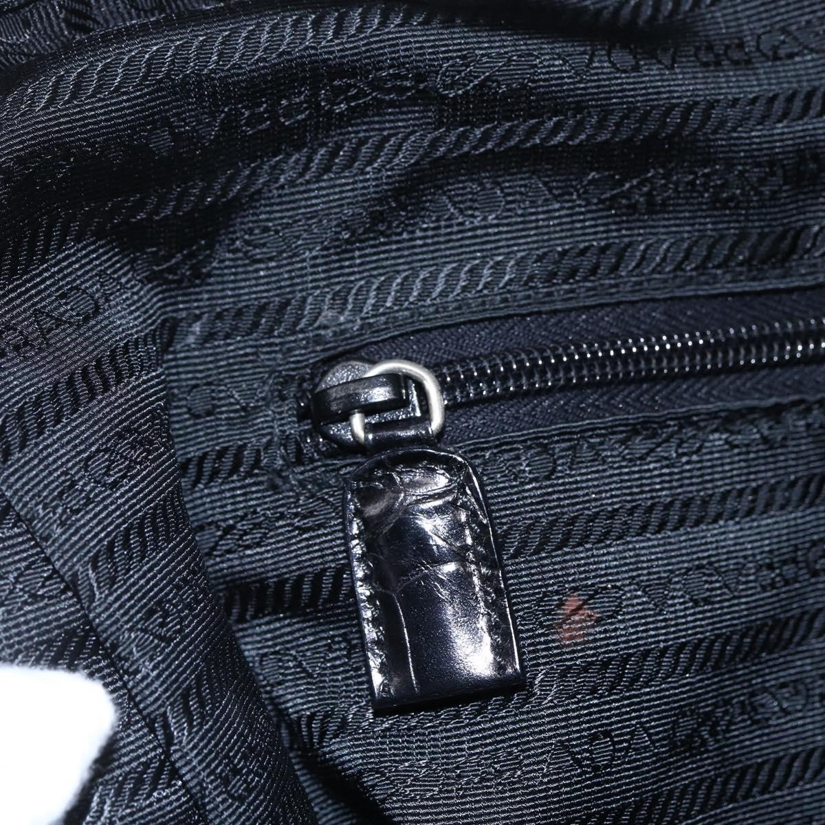 PRADA Shoulder Bag Nylon Leather Black Silver Auth 152167