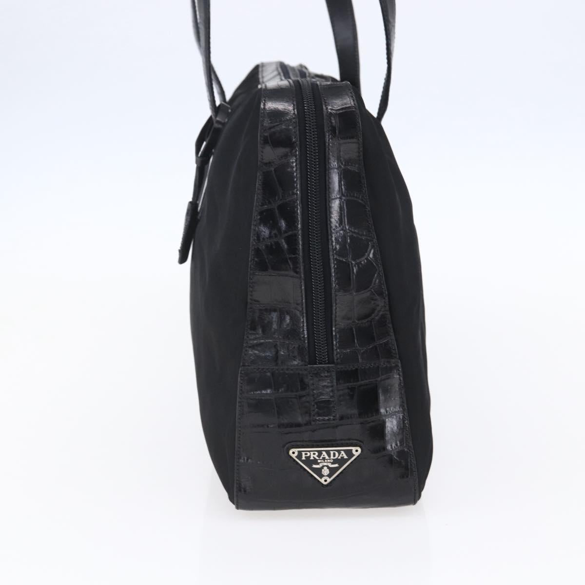 PRADA Shoulder Bag Nylon Leather Black Silver Auth 152167