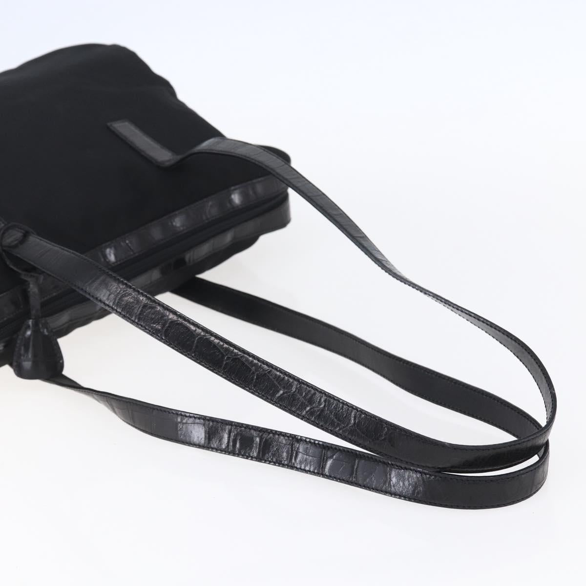 PRADA Shoulder Bag Nylon Leather Black Silver Auth 152167