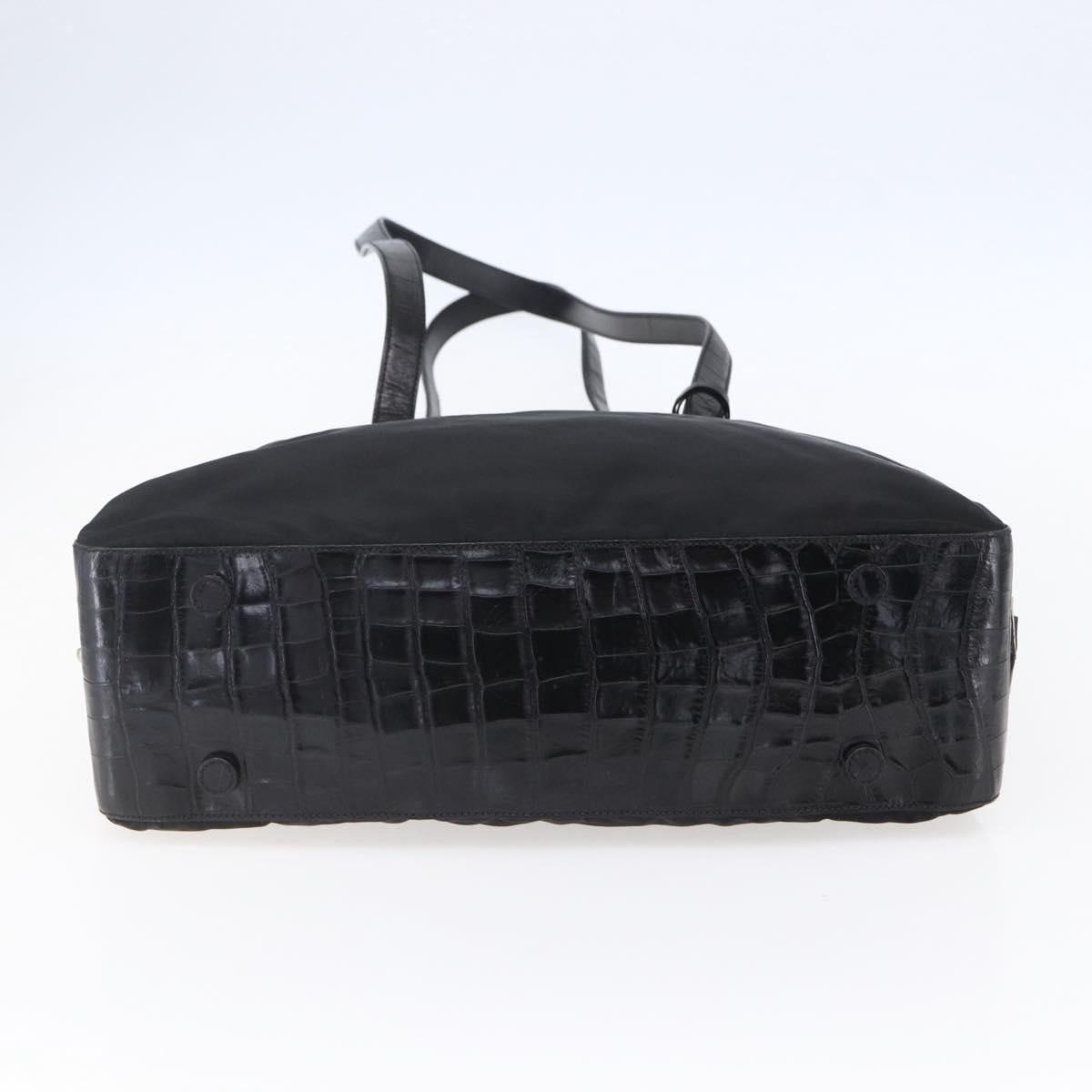 PRADA Shoulder Bag Nylon Leather Black Silver Auth 152167