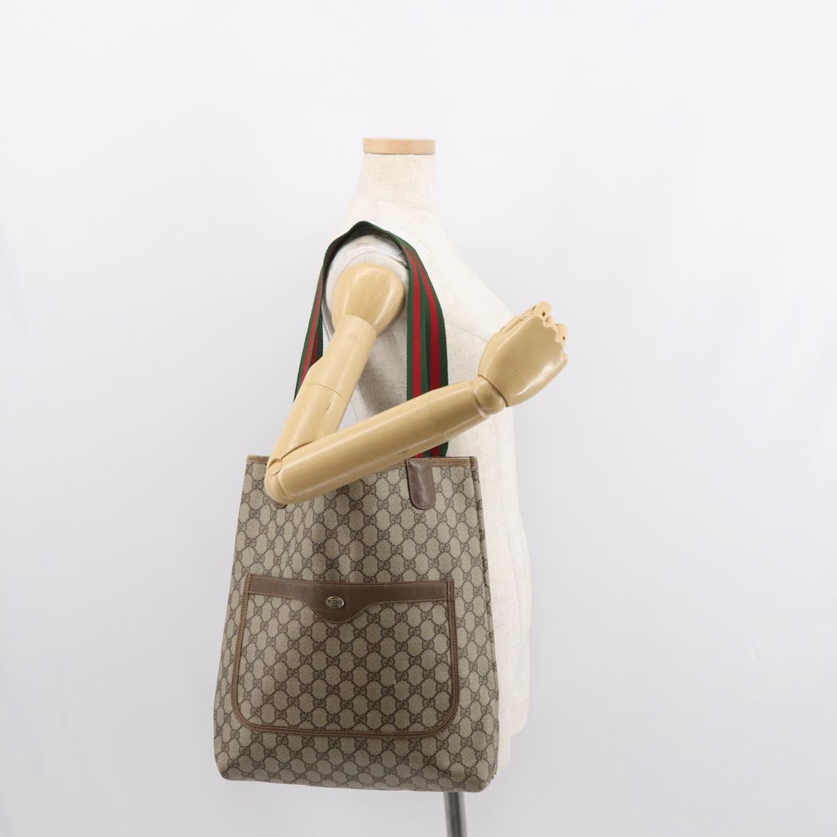 GUCCI GG Supreme Web Sherry Line Tote Bag PVC Beige 39 02 003 Auth 152169