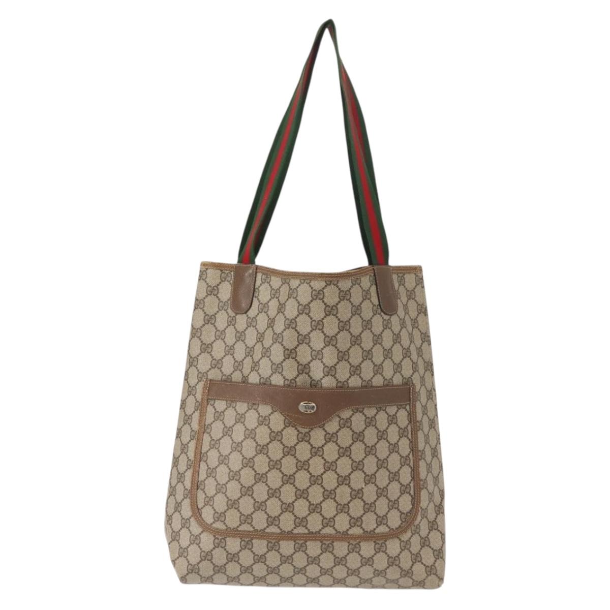 GUCCI GG Supreme Web Sherry Line Tote Bag PVC Beige 39 02 003 Auth 152169