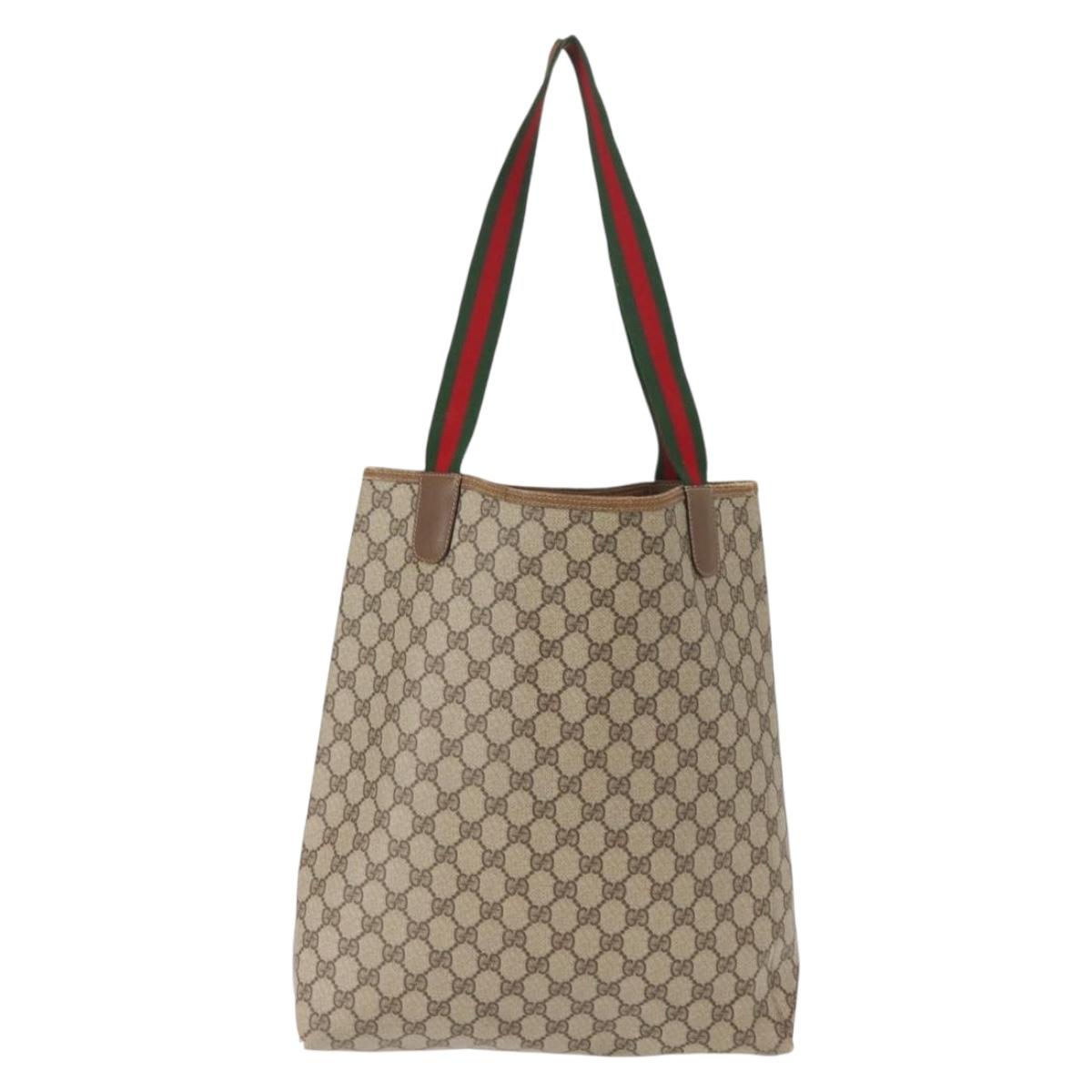 GUCCI GG Supreme Web Sherry Line Tote Bag PVC Beige 39 02 003 Auth 152169