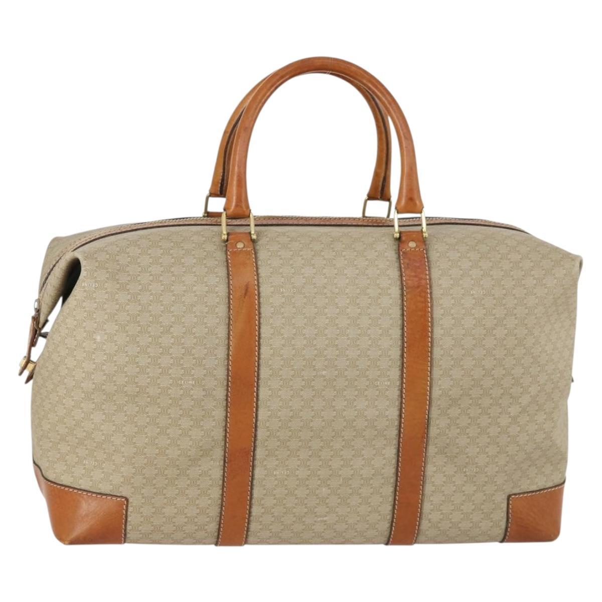 CELINE Macadam Canvas Boston Bag PVC Beige Gold Auth 152180