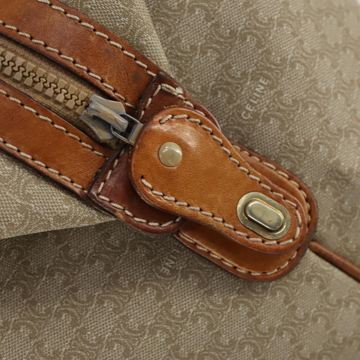 CELINE Macadam Canvas Boston Bag PVC Beige Gold Auth 152180