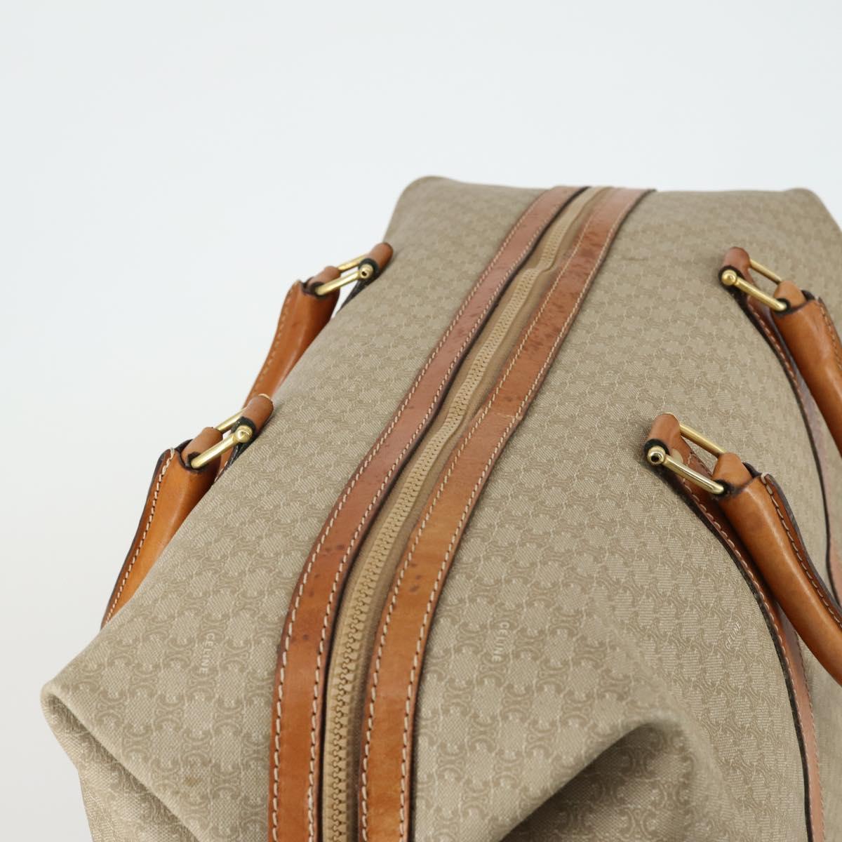 CELINE Macadam Canvas Boston Bag PVC Beige Gold Auth 152180