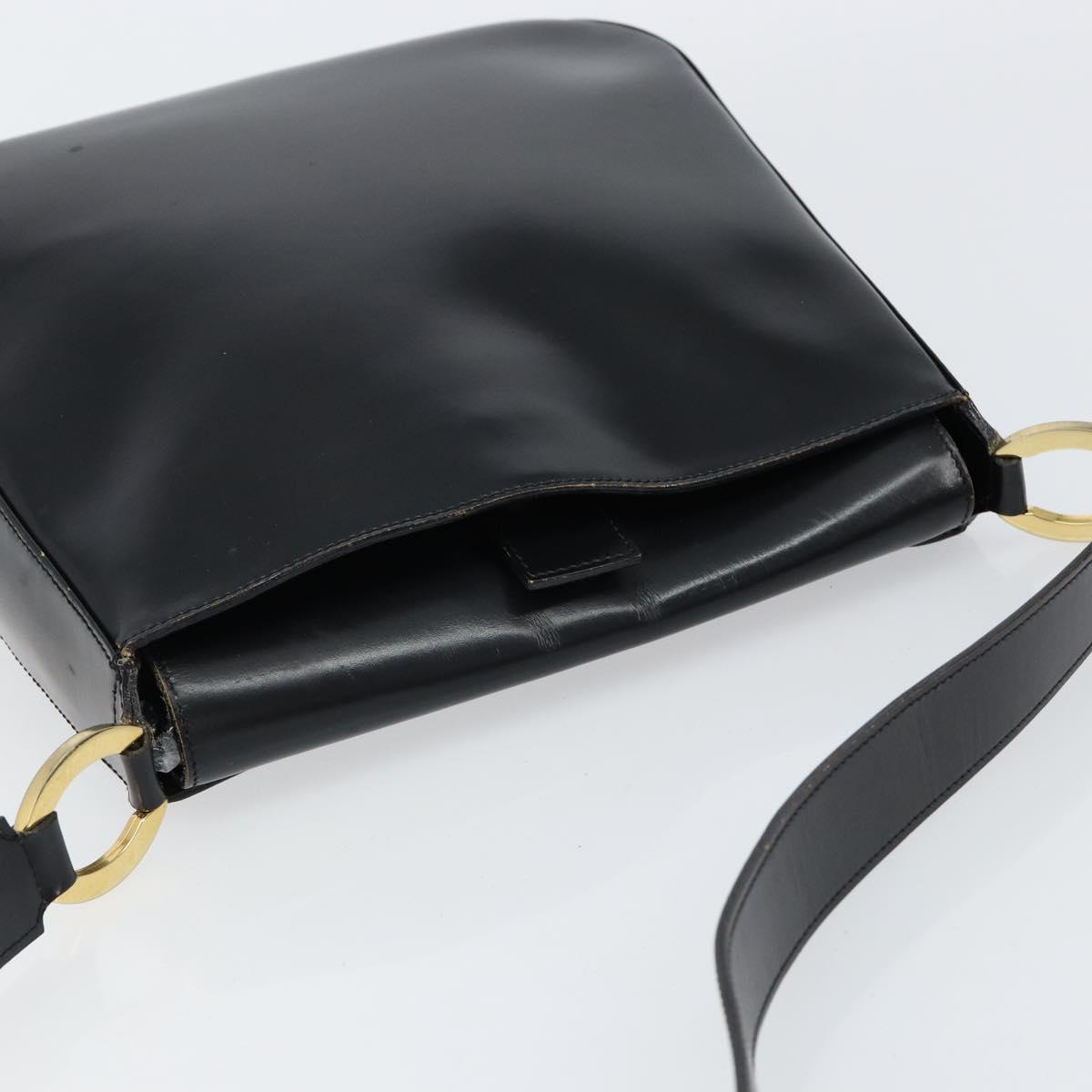 Christian Dior Shoulder Bag Leather Black Gold Auth 152185