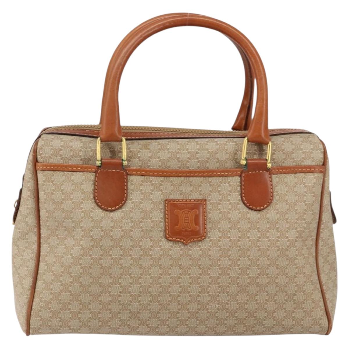 CELINE Macadam Canvas Hand Bag PVC Leather Beige Gold Auth 152189