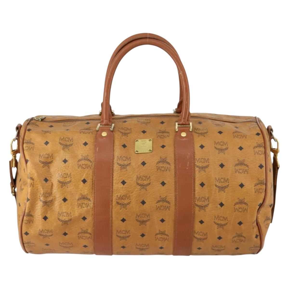 MCM Logogram Vicetos Boston Bag PVC Leather 2way Brown Gold Auth 152194