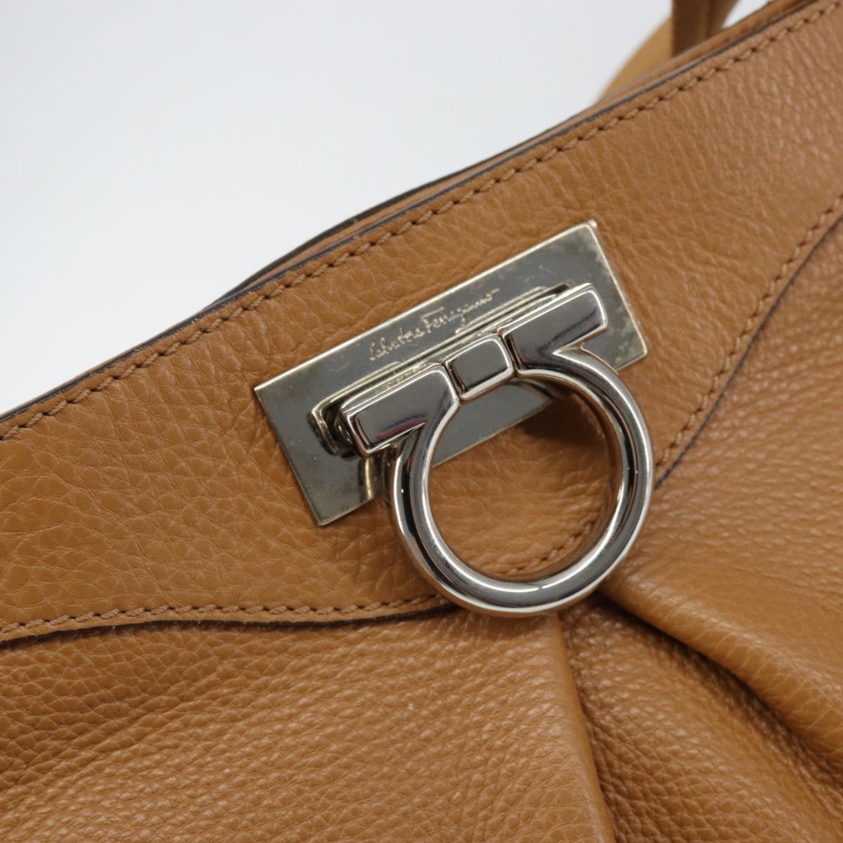 Salvatore Ferragamo Gancini Shoulder Bag Leather Brown Silver Auth 152196