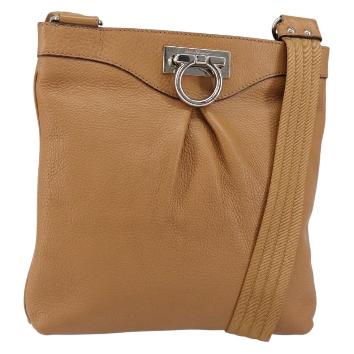 Salvatore Ferragamo Gancini Shoulder Bag Leather Brown Silver Auth 152196