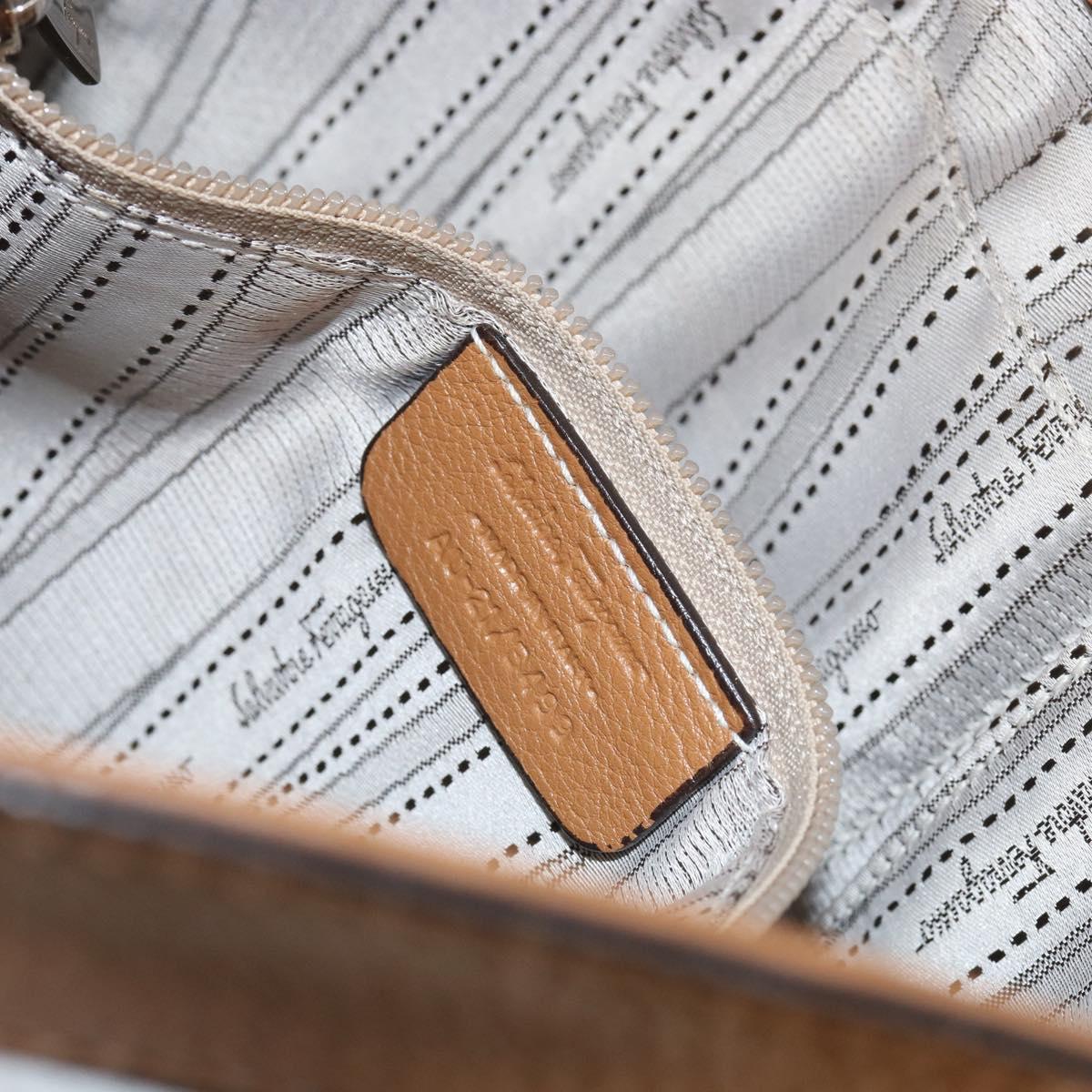 Salvatore Ferragamo Gancini Shoulder Bag Leather Brown Silver Auth 152196