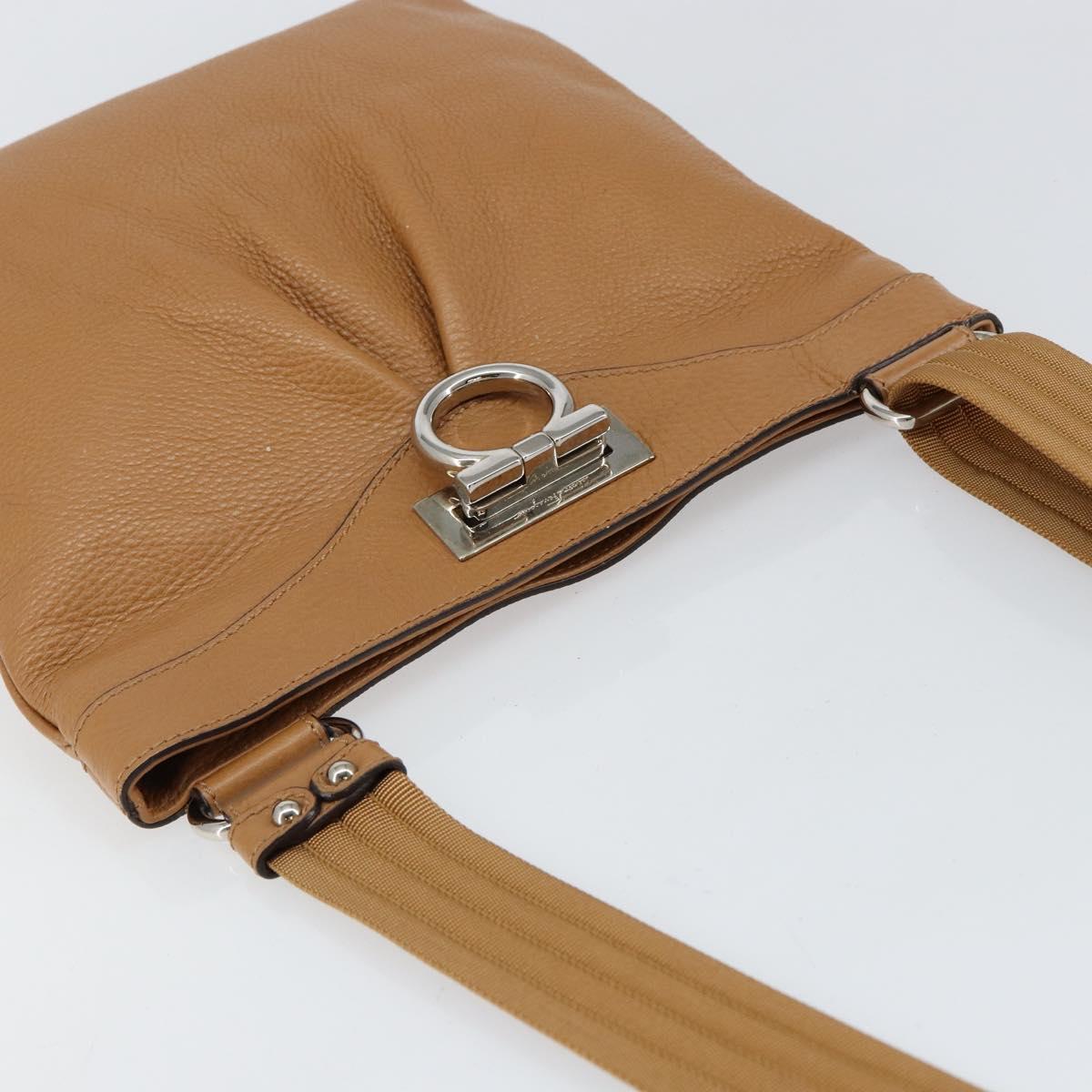 Salvatore Ferragamo Gancini Shoulder Bag Leather Brown Silver Auth 152196