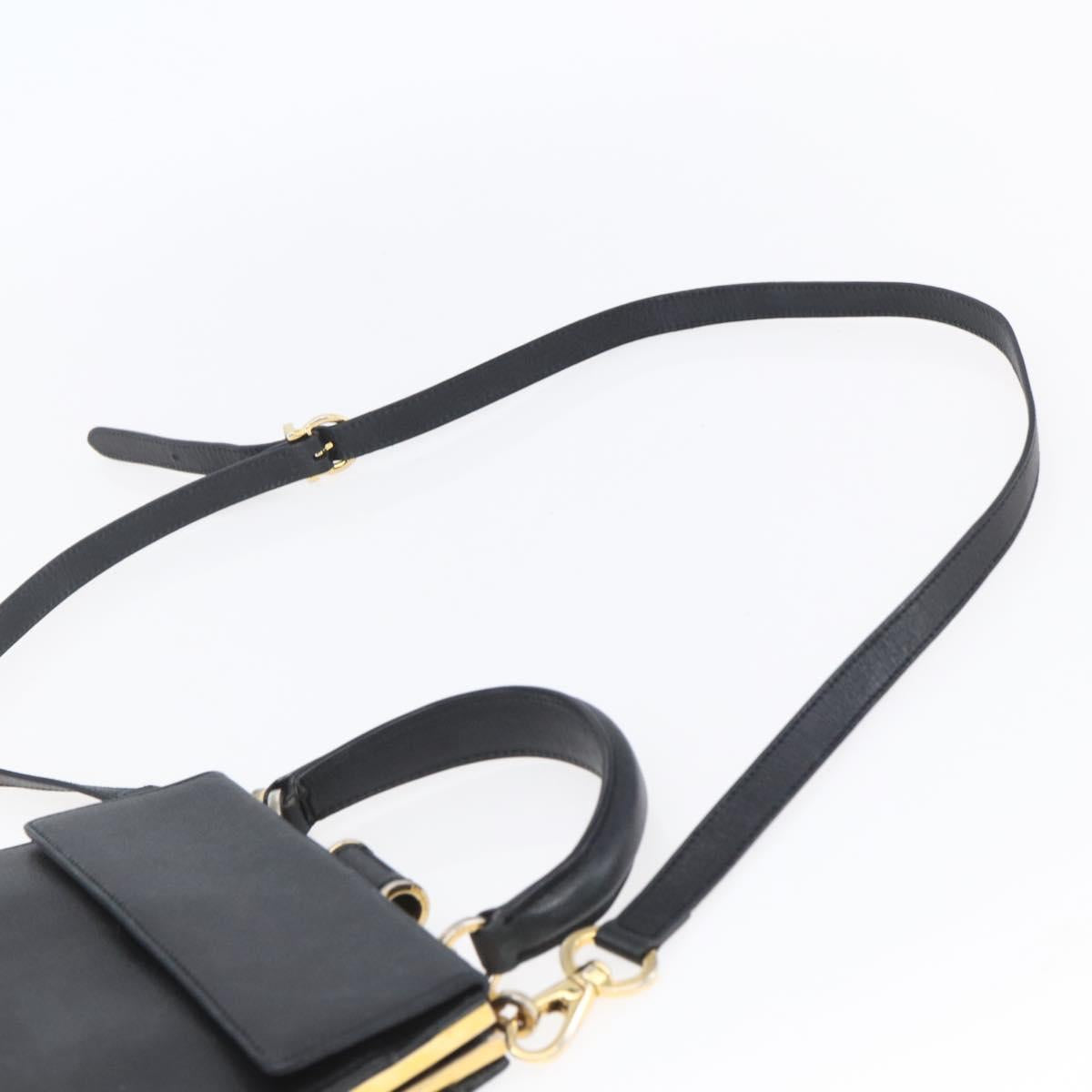 Salvatore Ferragamo Hand Bag Leather 2way Black Gold Auth 152197