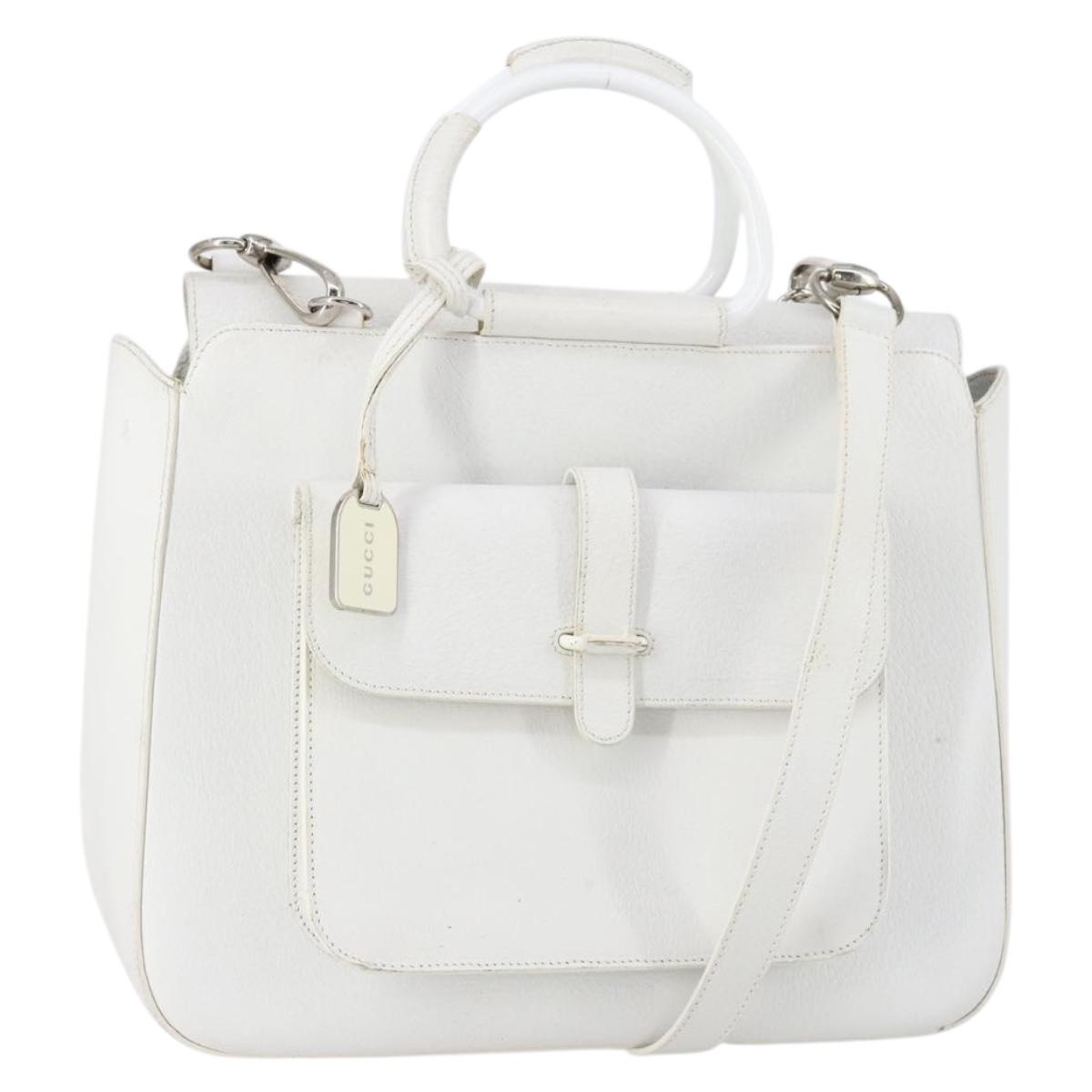 GUCCI Hand Bag Leather 2way White 000 2058 0307 5 Auth 152204