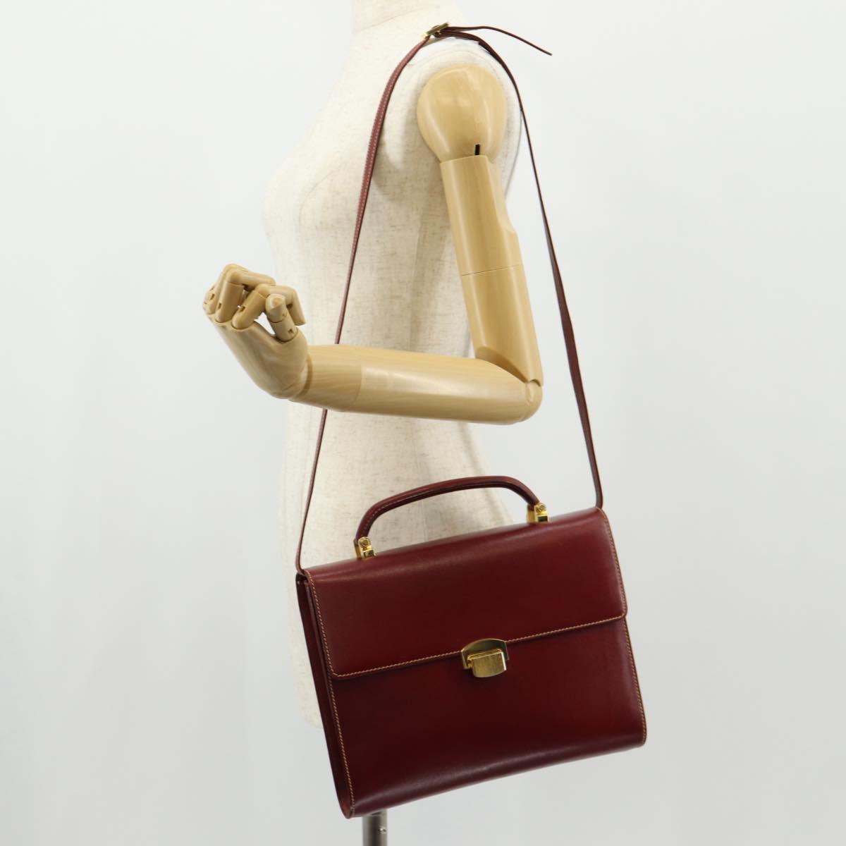 LOEWE Shoulder Bag Leather 2way Red Gold Auth 152205
