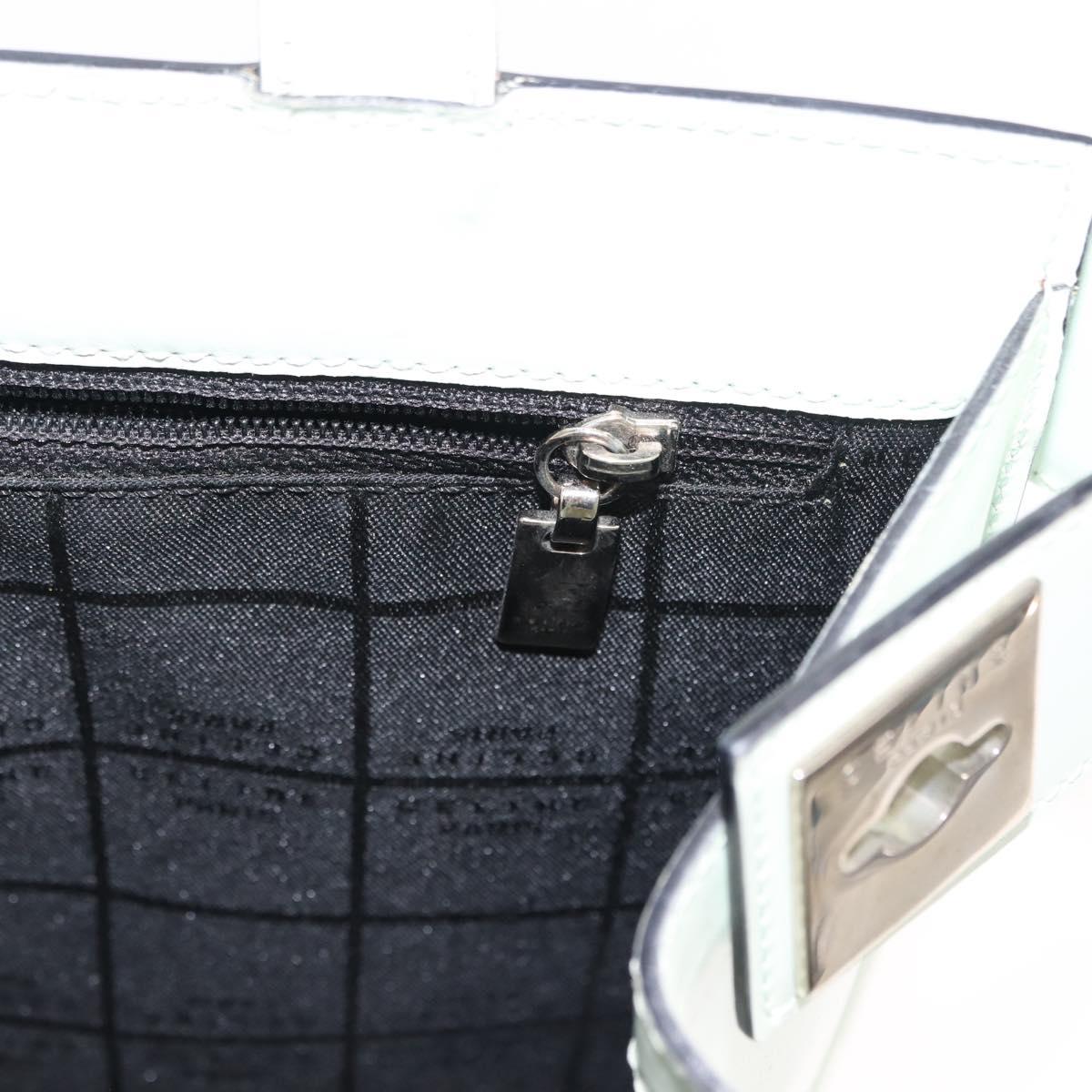 CELINE Tote Bag Leather Silver White Auth 152230