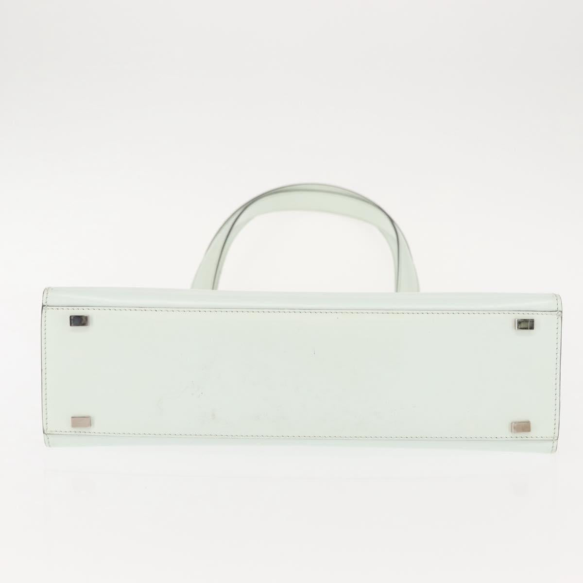 CELINE Tote Bag Leather Silver White Auth 152230