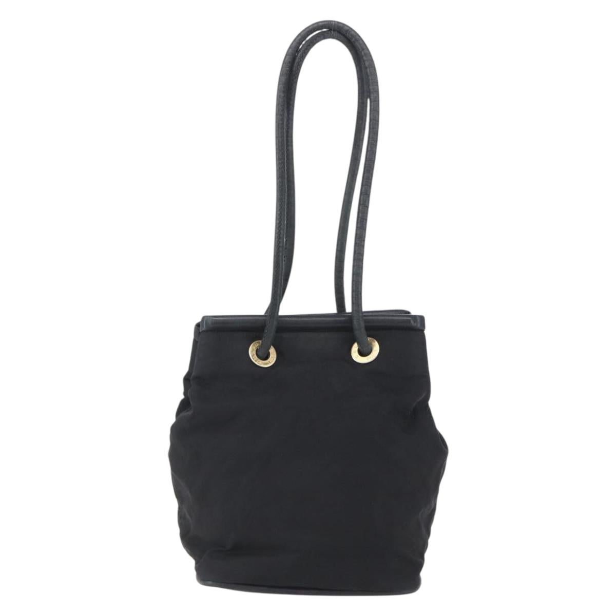 CELINE Shoulder Bag Nylon Black Gold Auth 152231