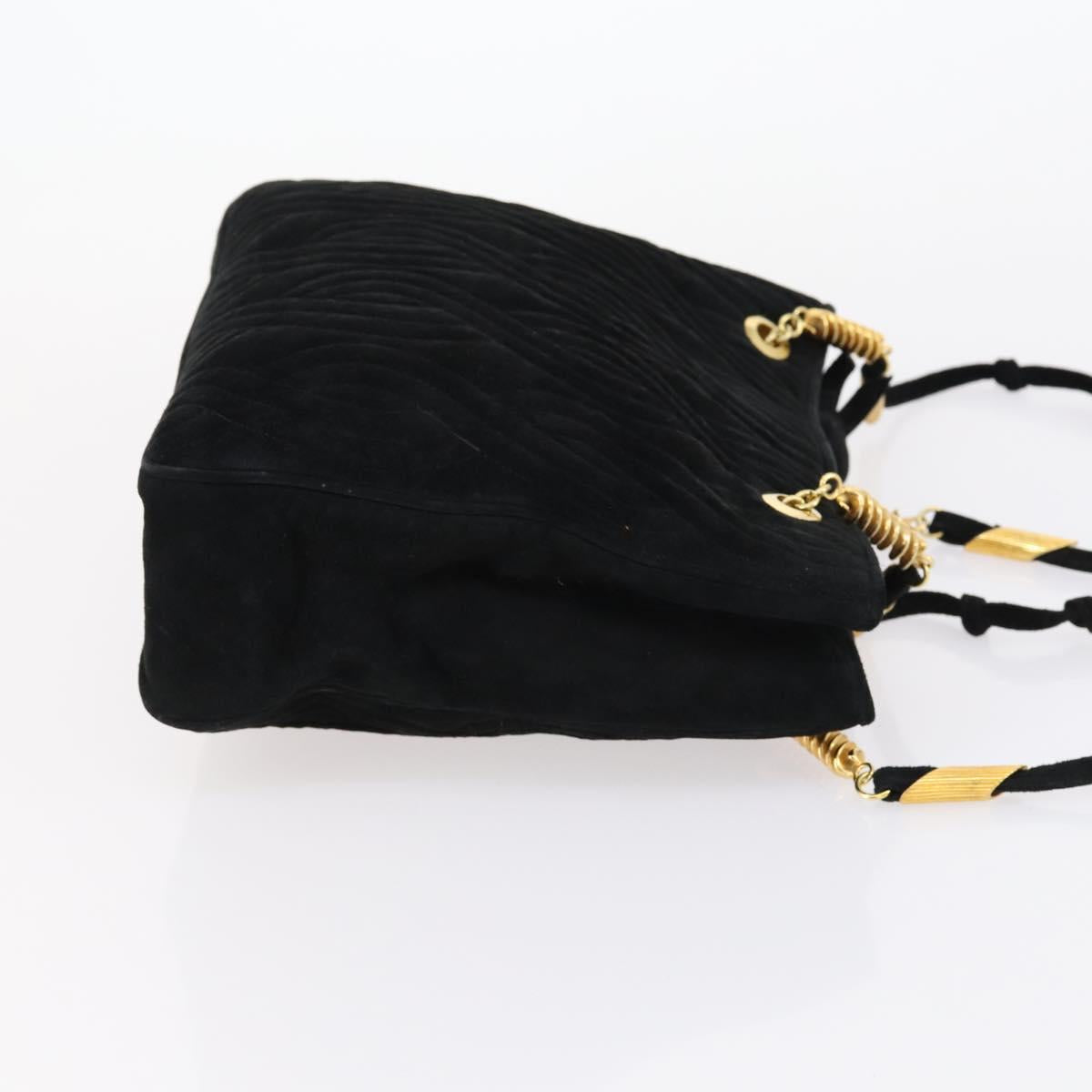 FENDI Spiral Pasta Shoulder Bag Suede Black Gold Auth 152232