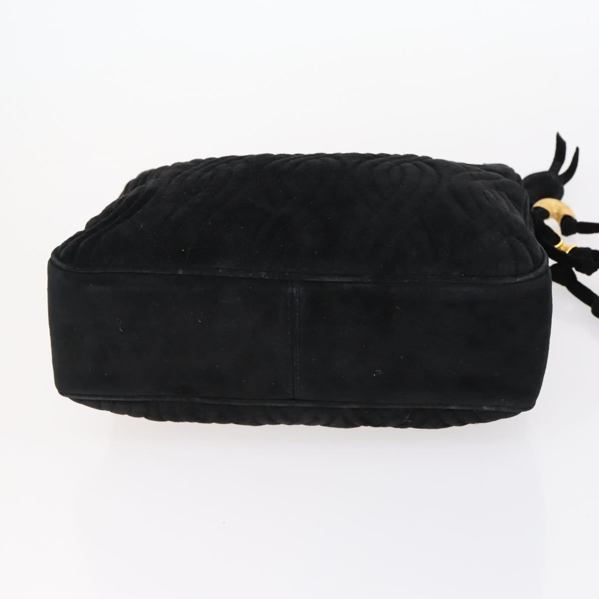 FENDI Spiral Pasta Shoulder Bag Suede Black Gold Auth 152232