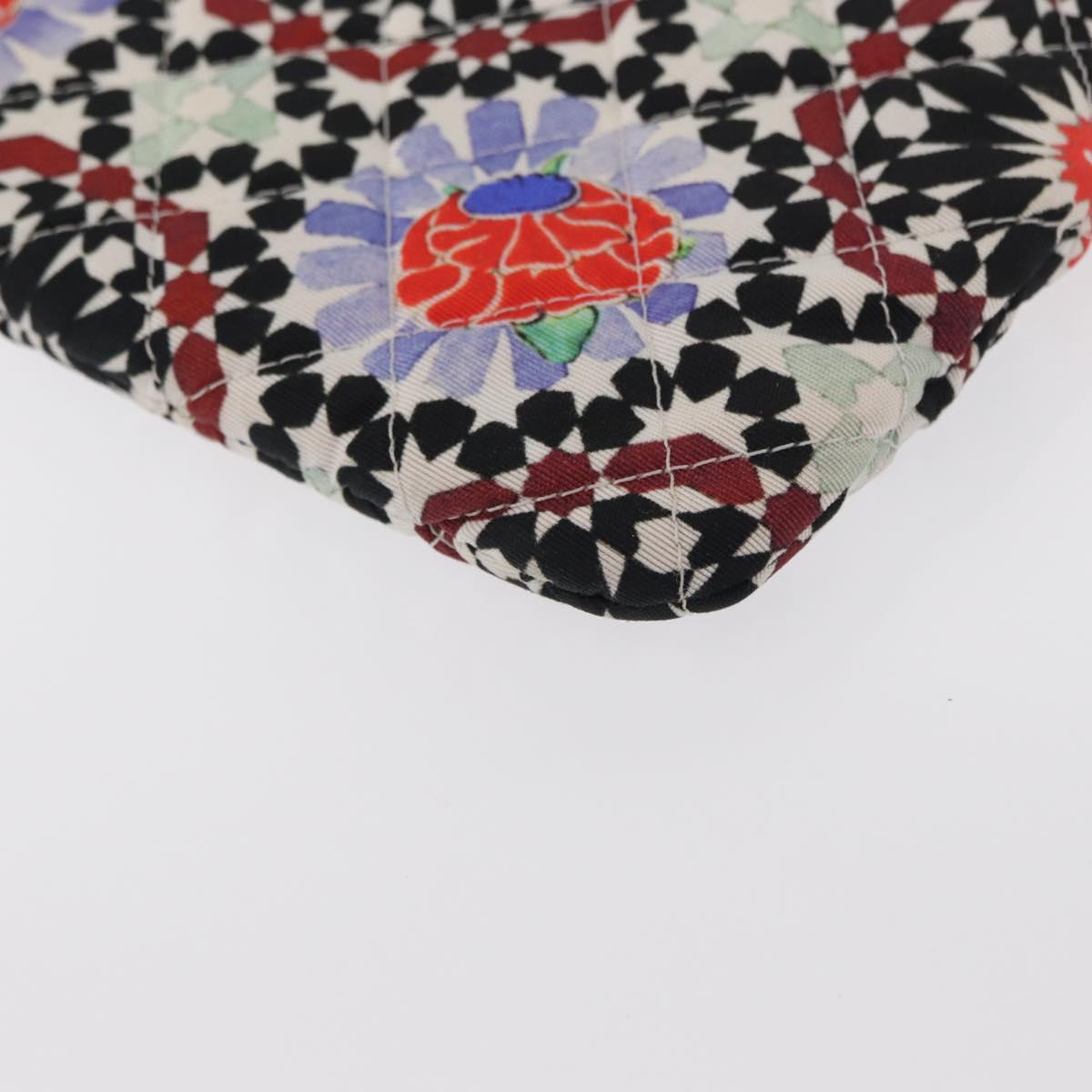 CHANEL COCO Mark Floral Clutch Bag Nylon Black Silver CC Auth 152233