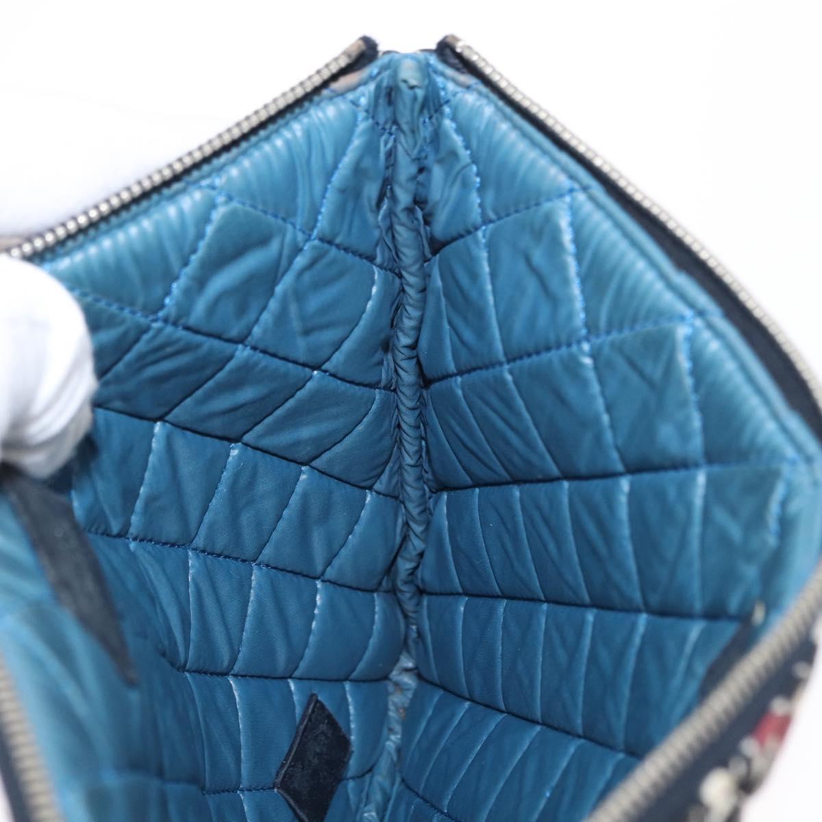 CHANEL COCO Mark Floral Clutch Bag Nylon Black Silver CC Auth 152233