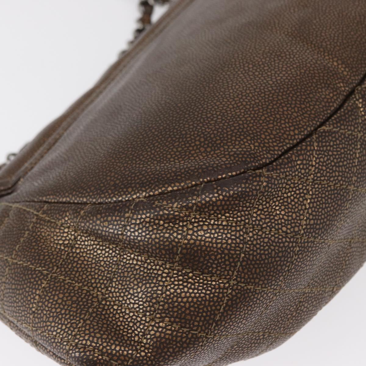 CHANEL Chain Shoulder Bag Caviar Skin Brown Silver CC Auth 152234