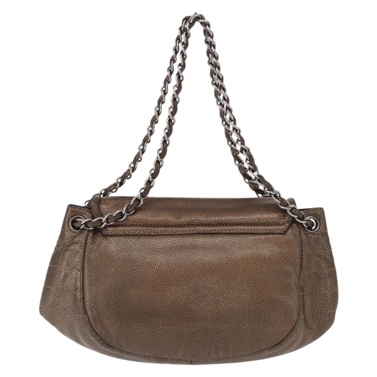 CHANEL Chain Shoulder Bag Caviar Skin Brown Silver CC Auth 152234