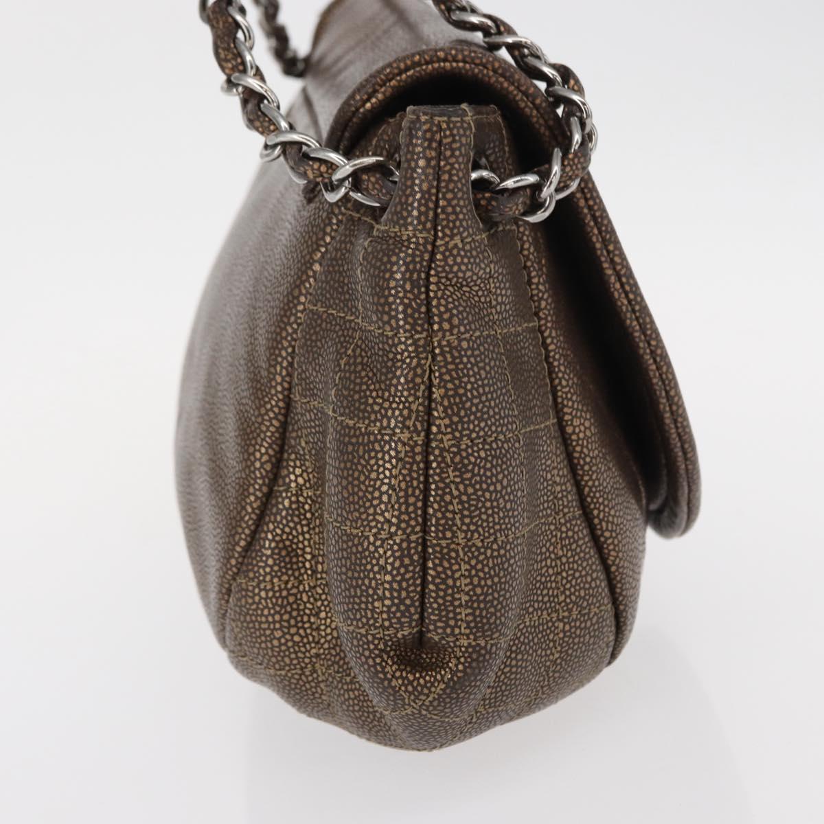CHANEL Chain Shoulder Bag Caviar Skin Brown Silver CC Auth 152234