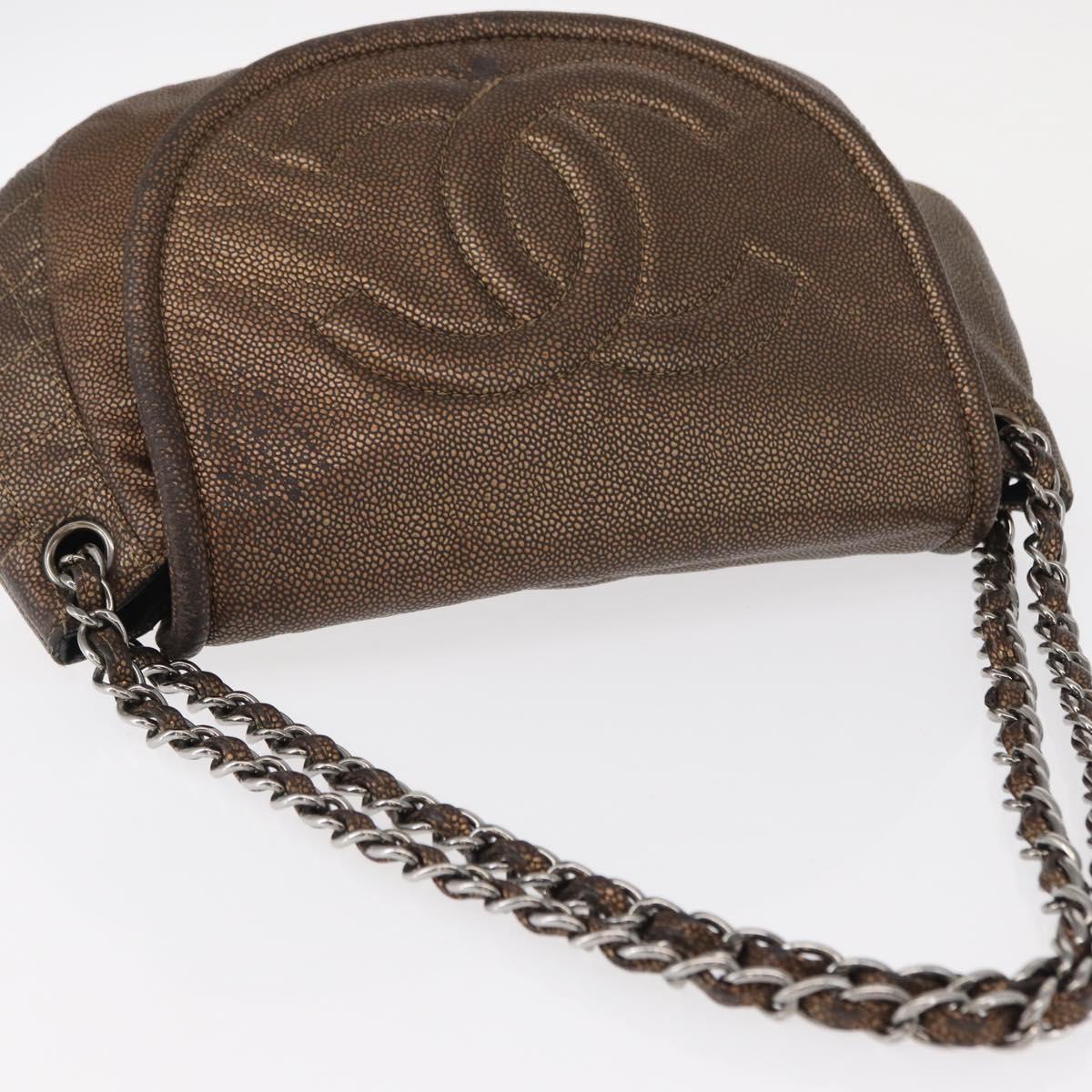 CHANEL Chain Shoulder Bag Caviar Skin Brown Silver CC Auth 152234