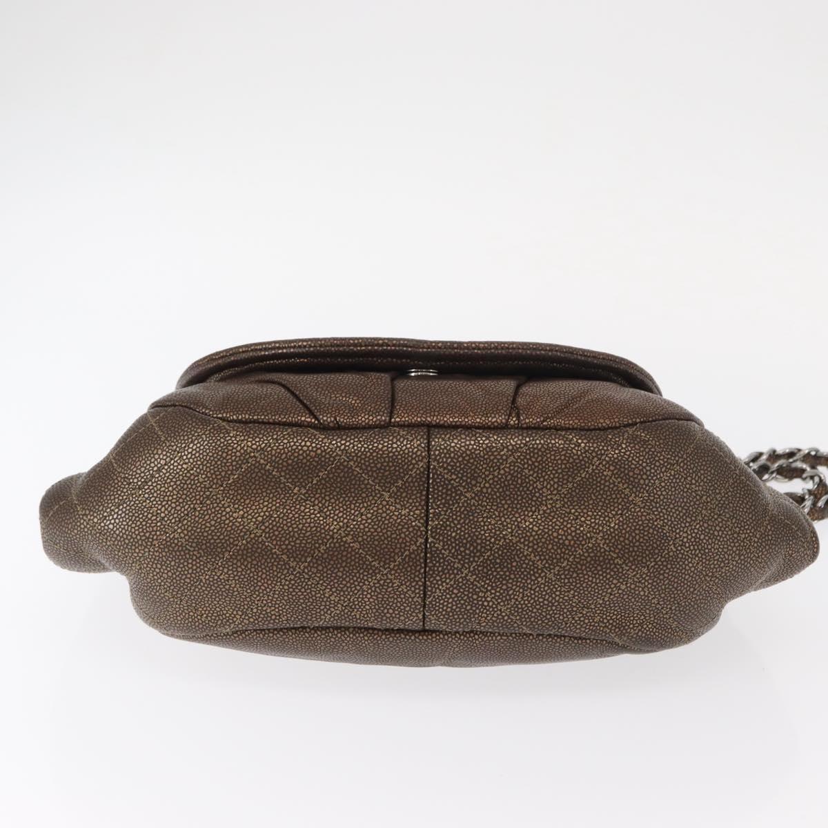 CHANEL Chain Shoulder Bag Caviar Skin Brown Silver CC Auth 152234